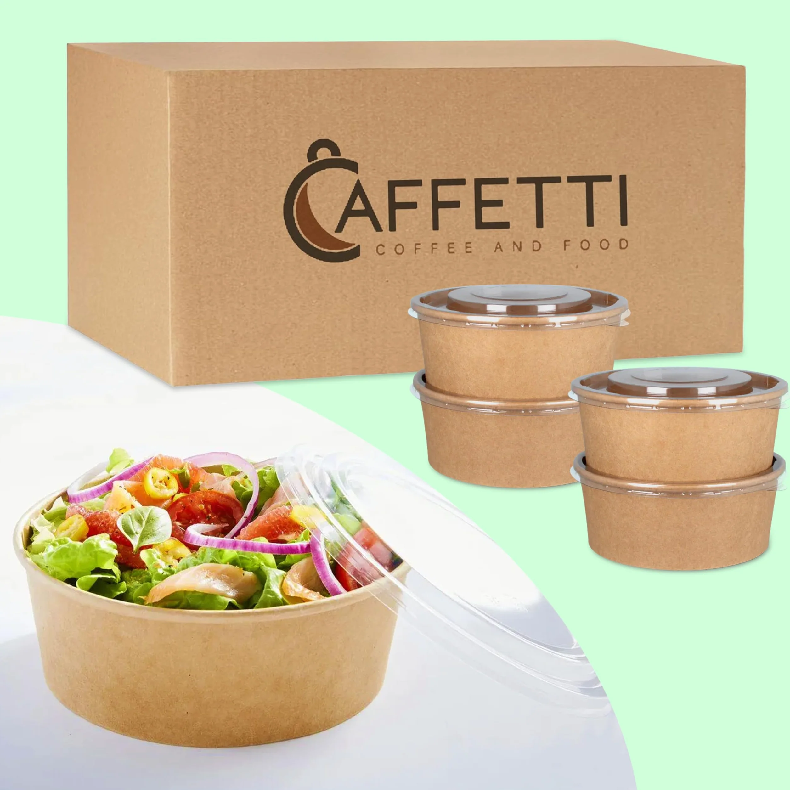 Ciotole di Carta 1000 ml con Coperchio Compostabili Biodegradabili Monouso diam. 14,8 cm