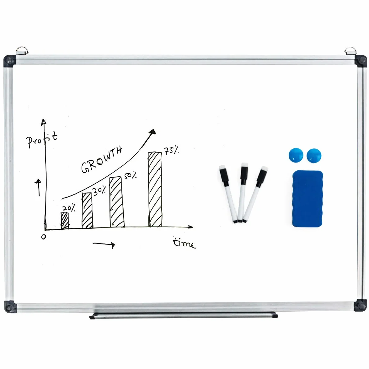 LIFEZEAL Lavagna Magnetica da Parete, Lavagna Magnetica per Calamite, Lavagna Bianca, con Ganci e Ripiano Rimovibile, Gomma, Penne e Particelle Magnetiche, Whiteboard per Ufficio e Scuola (70x50 cm)