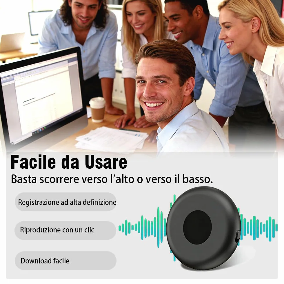 Mini Registratore Vocale Spia, Ricaricabile USB, Memoria da 64GB, Registratore Vocale Spia e Funzioni Attivazione Vocale, Registratore Vocale per Lezioni, Riunioni (3.5 * 3.5 * 0.8)