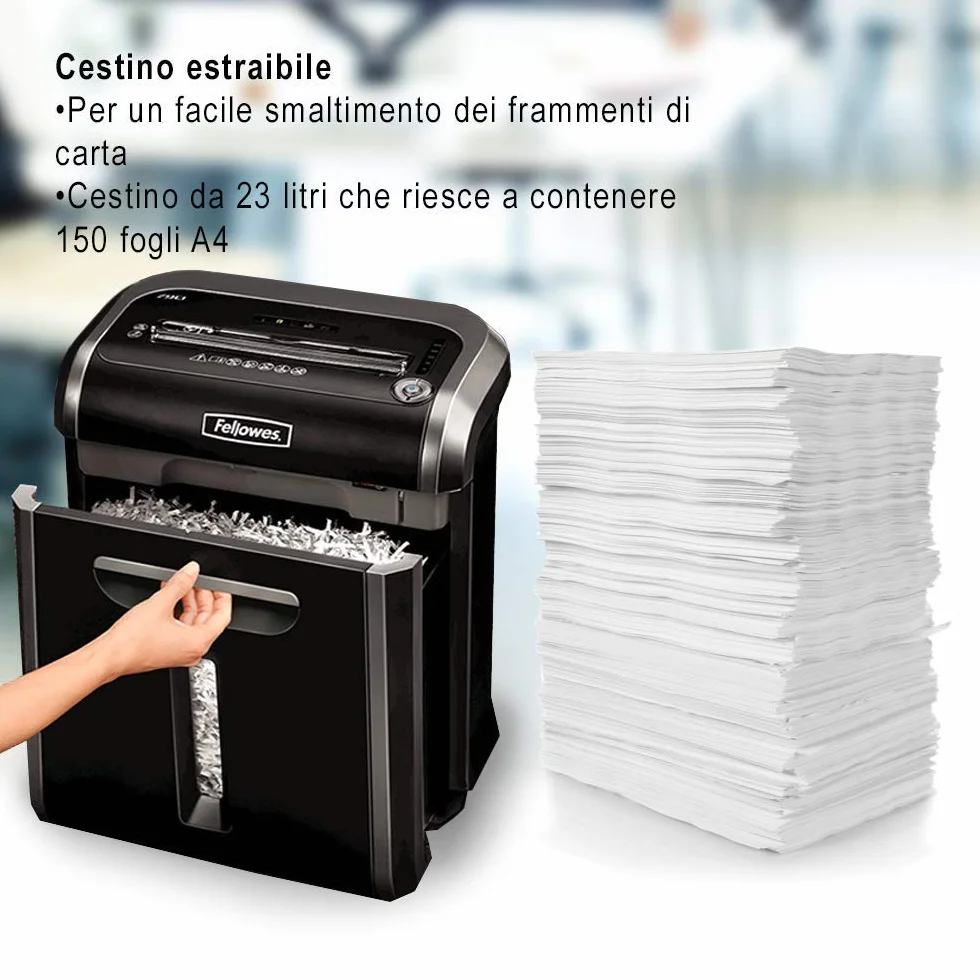 Fellowes distruggi documenti a frammento 79Ci, 16 fogli, per piccolo ufficio, da 1 a 3 utenti, cestino da 23 litri, distruggidocumenti con tecnologia Safesense e anti inceppamento, nero