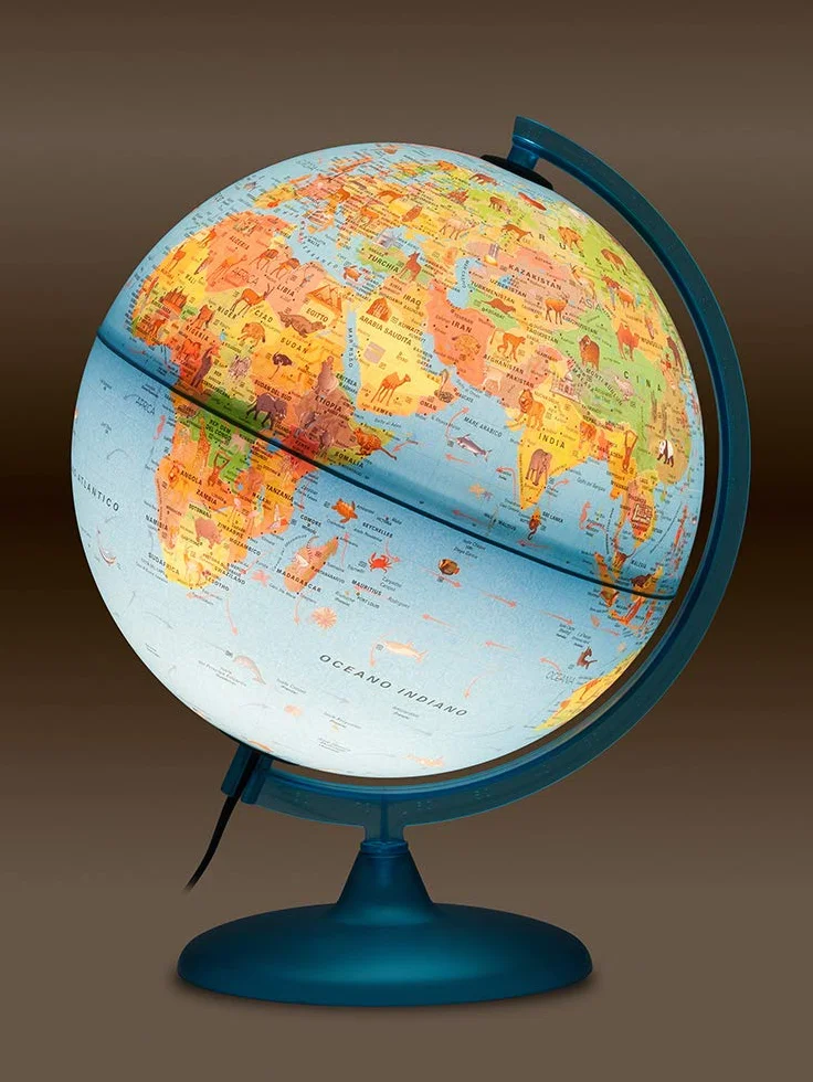 Tecnodidattica Safari 25 Mappamondo illustrato con animali, diametro 25 cm, italiano
