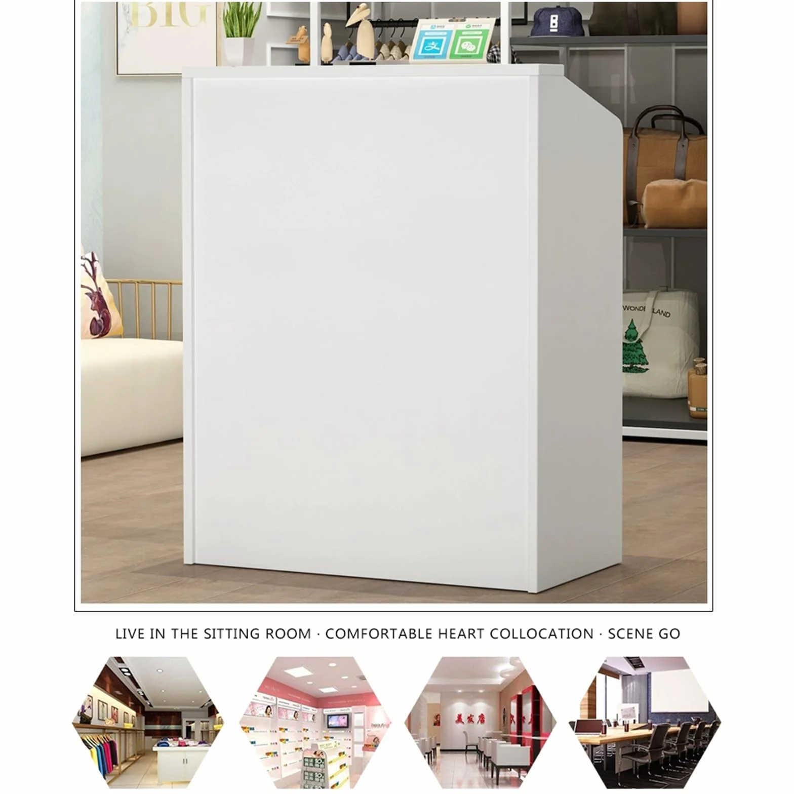 Banco reception con cassetti, reception tavolo bancone, Bancone vendita, per ufficio, sale aziendali, hotel, negozi di abbigliamento, pasticcerie, frutterie, bianco, MDF 60x40x92cm