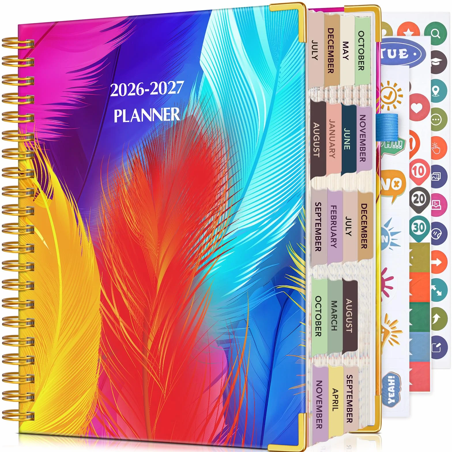 Agenda accademica 2026-2027, formato A4, 18 mesi, calendario settimanale e mensile da luglio 2026 a dicembre 2027, copertina rigida in pelle con linguette, pianificatore giornaliero per studenti