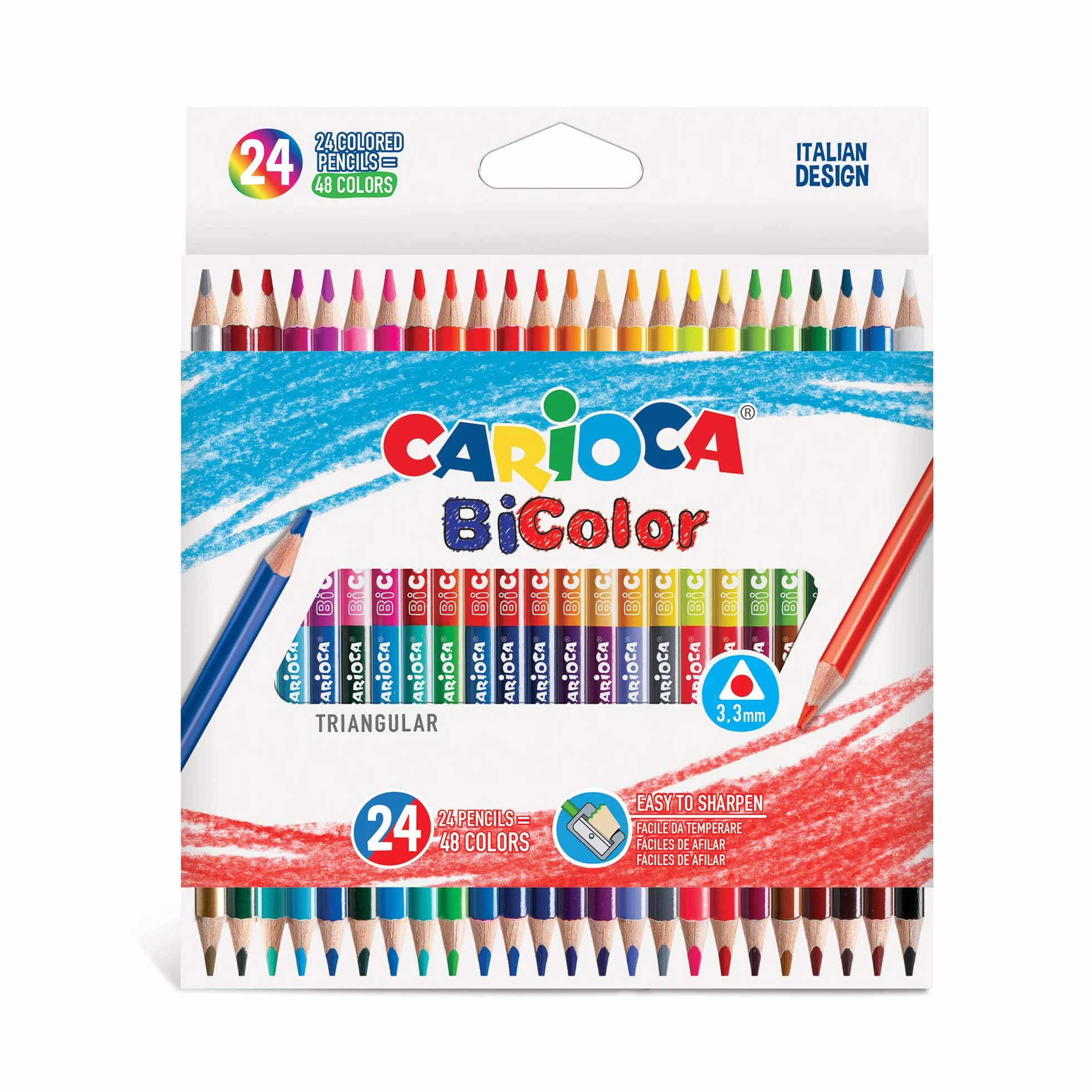CARIOCA Bi-Color Matite Colorate Triangolari Lavabili 48 Colori Brillanti 24 Pezzi