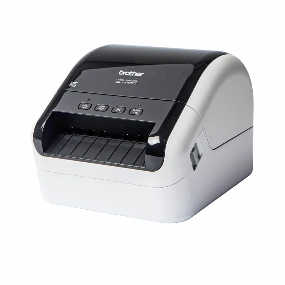 Brother QL1100C | Stampante per Etichette | Collegabile a PC | Interfaccia USB | senza Wi-Fi | Fino a 110mm/sec | Rotoli DK fino a 101,6 mm (4") | Stampa in Nero su Bianco