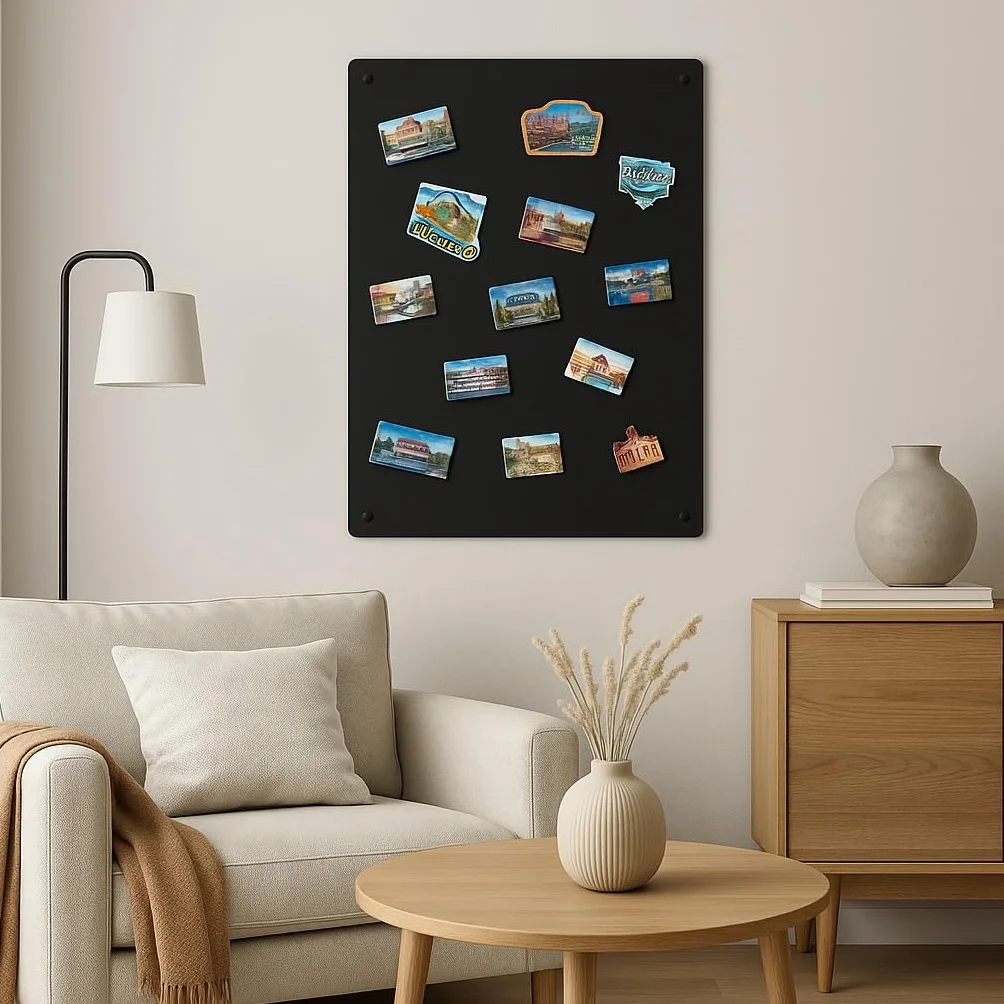 Lavagna Magnetica da Parete in Acciaio Nera 80x50 cm, Black Memo-Board, Pannello Magnetico per Calamite, Lavagna da Cucina, Ufficio, Camera dei Bambini