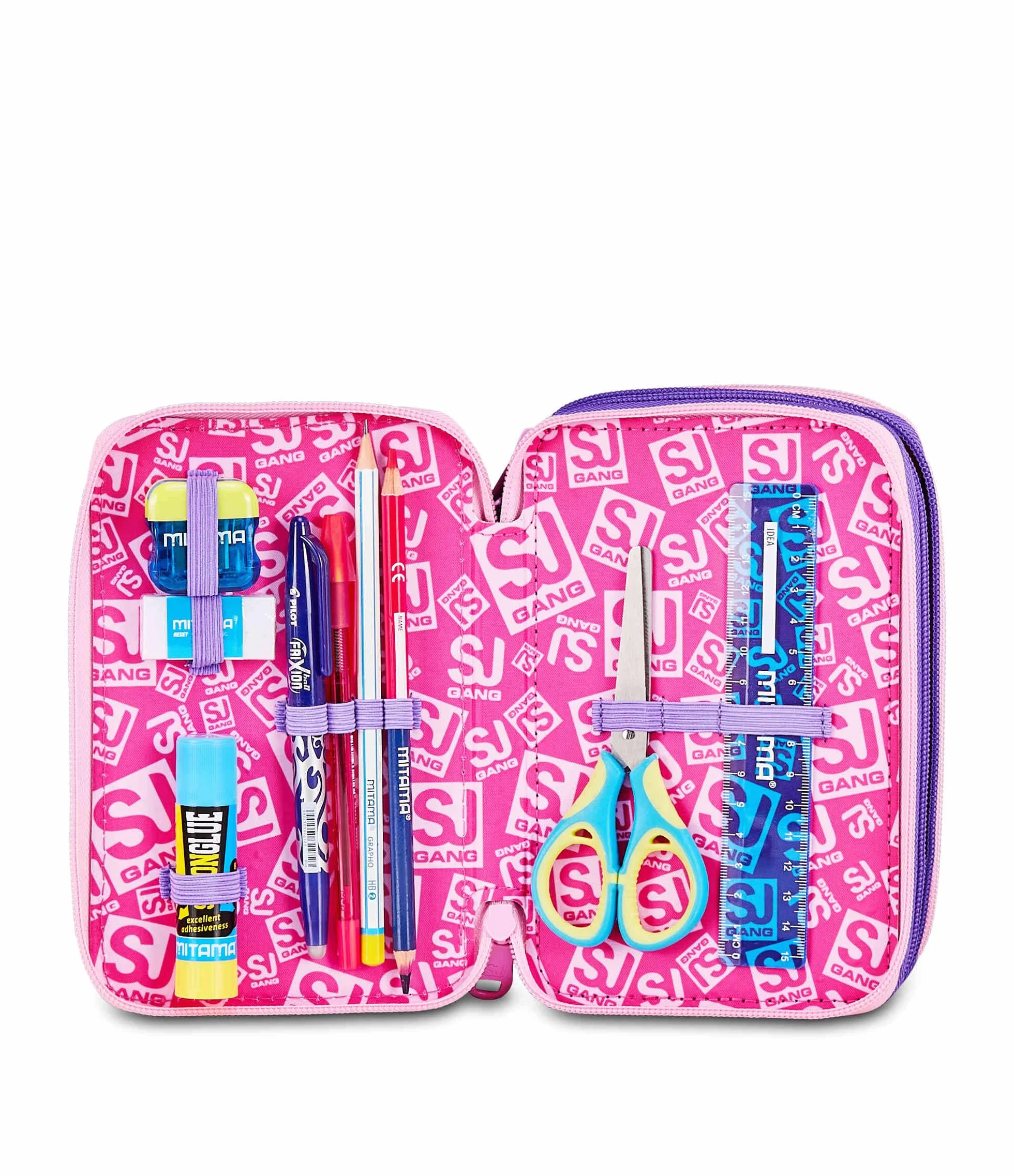Astuccio Scuola 3 Zip 3D GLOWCAT Rosa Triplo Scomparto Scocca semi rigida 45 pezzi