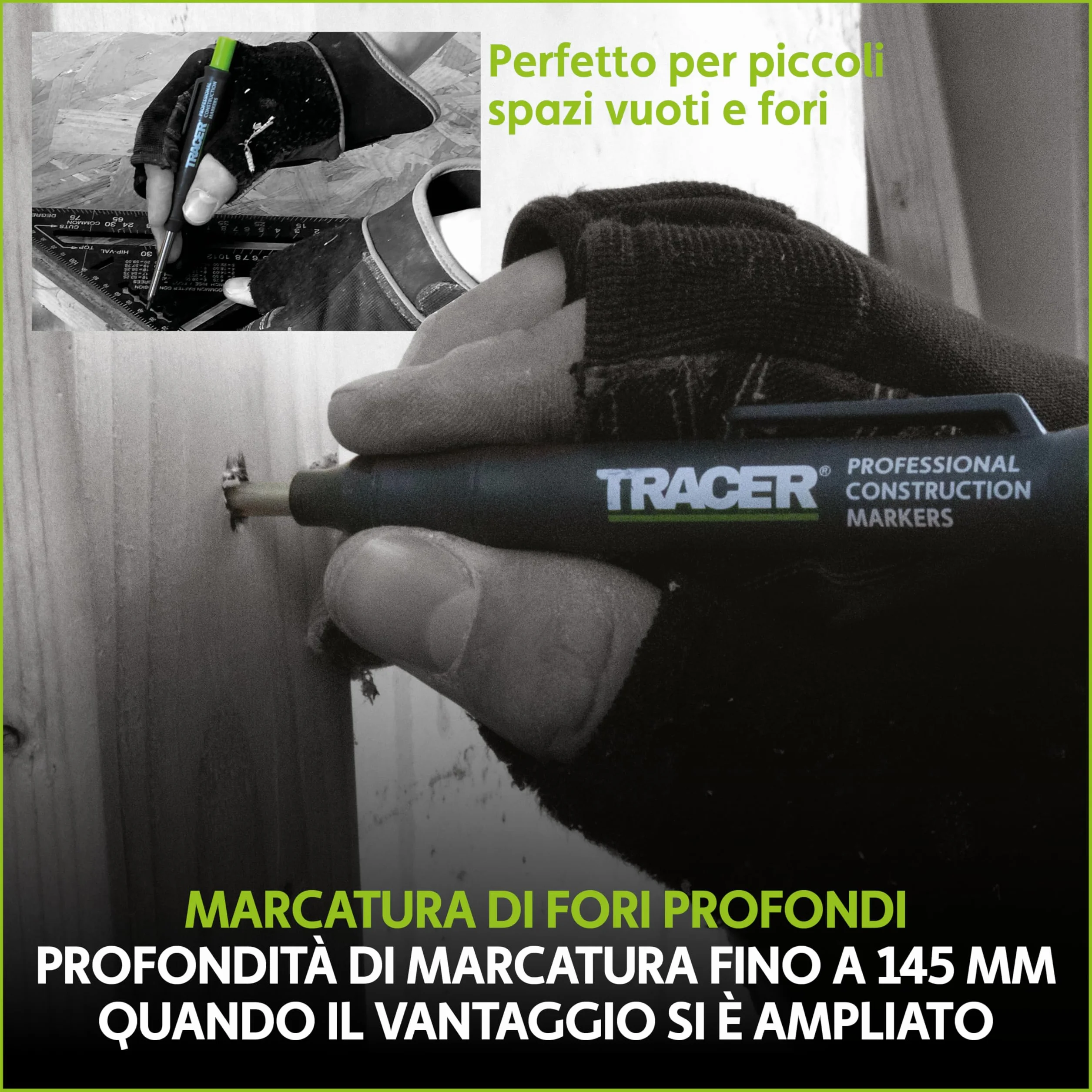 Tracer Matita da costruzione con foro profondo 120 mm matita estensibile 2B con temperamatite integrato