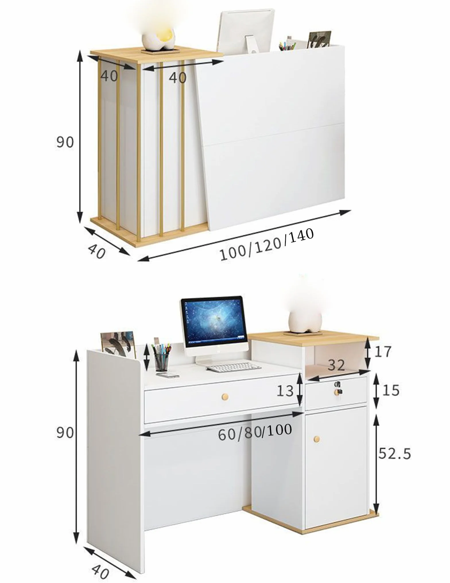 Banco Reception Bancone Cassa per Negozio con Chiudibile Cassetti,Banco della Reception Scrivania Salvaspazio 4 Spazio di Archiviazione,Bancone Vendita(Marble Color,100x40x90cm)