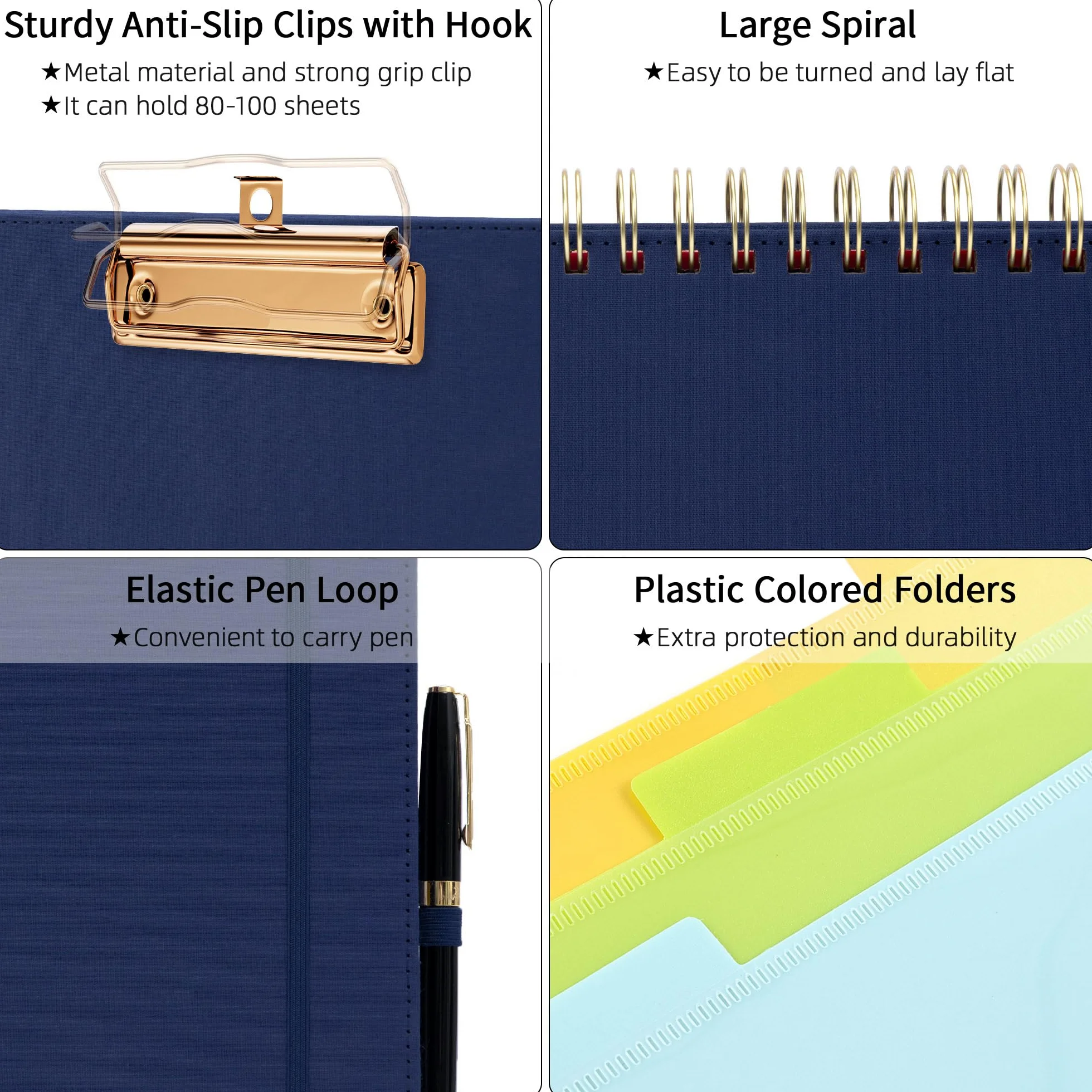 Ospelelf Bule, portablocco pieghevole a spirale, con tasca con cerniera, 5 cartelle in plastica con 10 tasche, blocco note foderato ricaricabile (27,9 x 21,6 cm), organizer per progetti con copertina