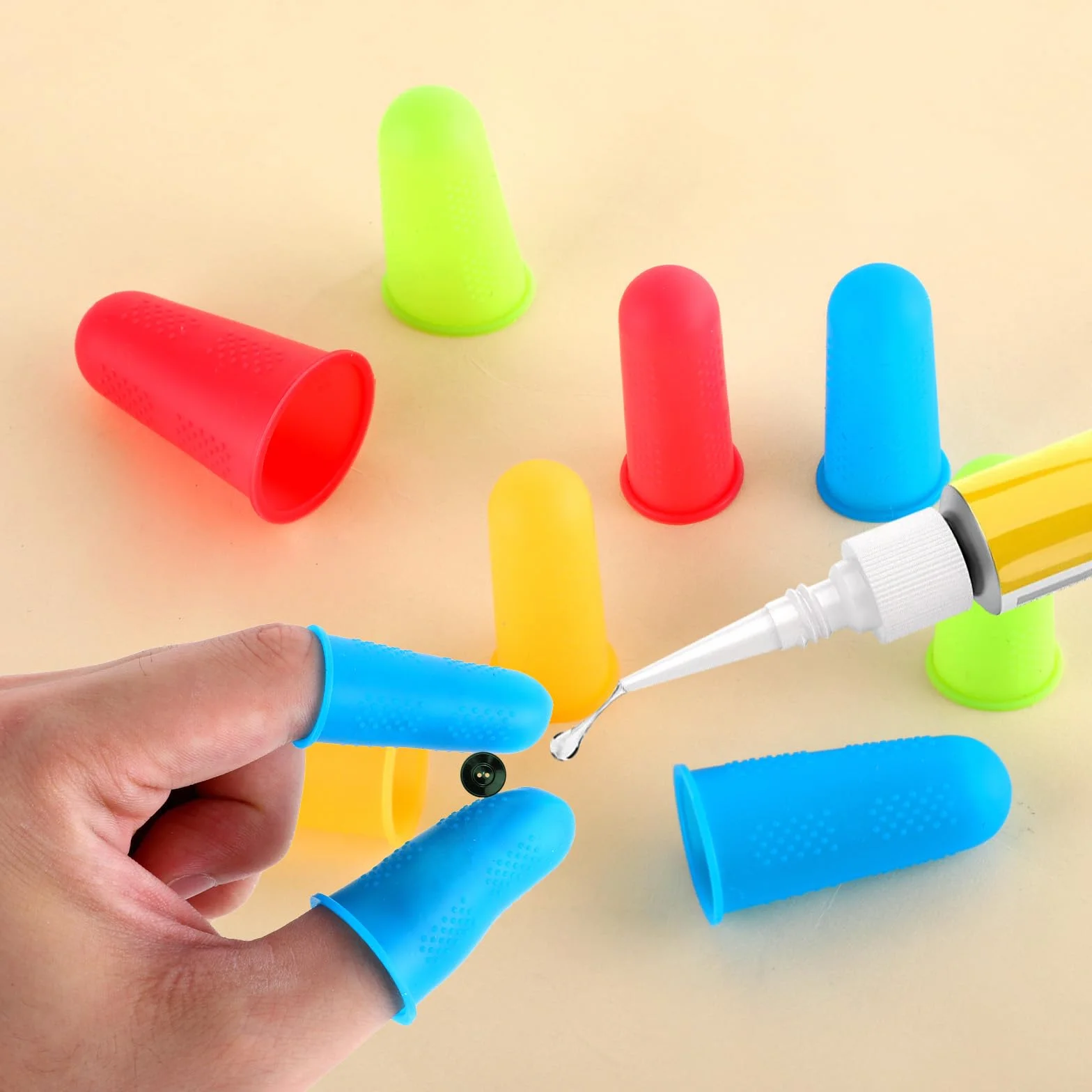 24 protezioni per le dita, 3 misure, in gomma, ditale, copertura per le dita dell'ufficio, in silicone, con colla a caldo, per conteggio, collating e ordinamento