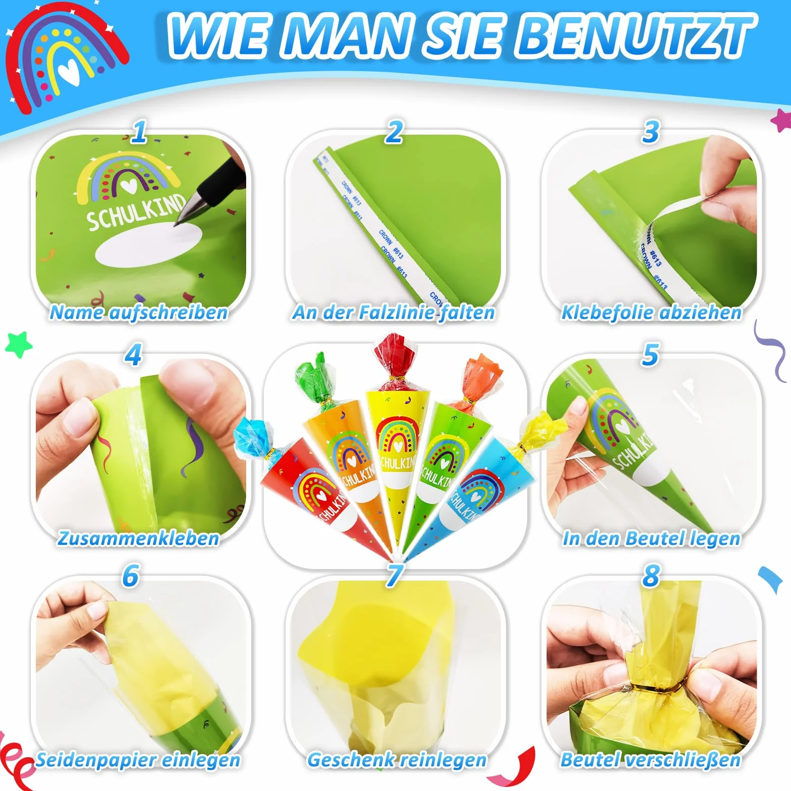 Sacchetti per la scuola 28 cm, mini sacchetti da riempire, zucchero colorato