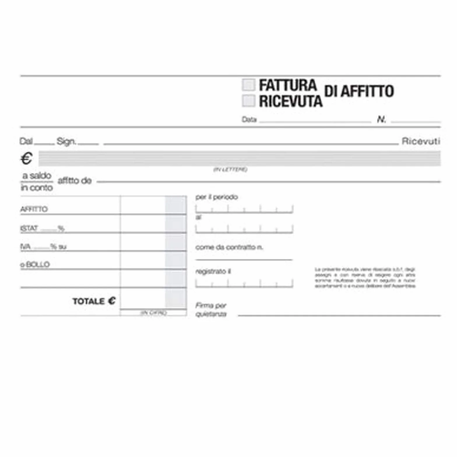 Blocchi ricevute di affitto 2 copie autoricalcanti 11.5x16.5 cm carta bianca
