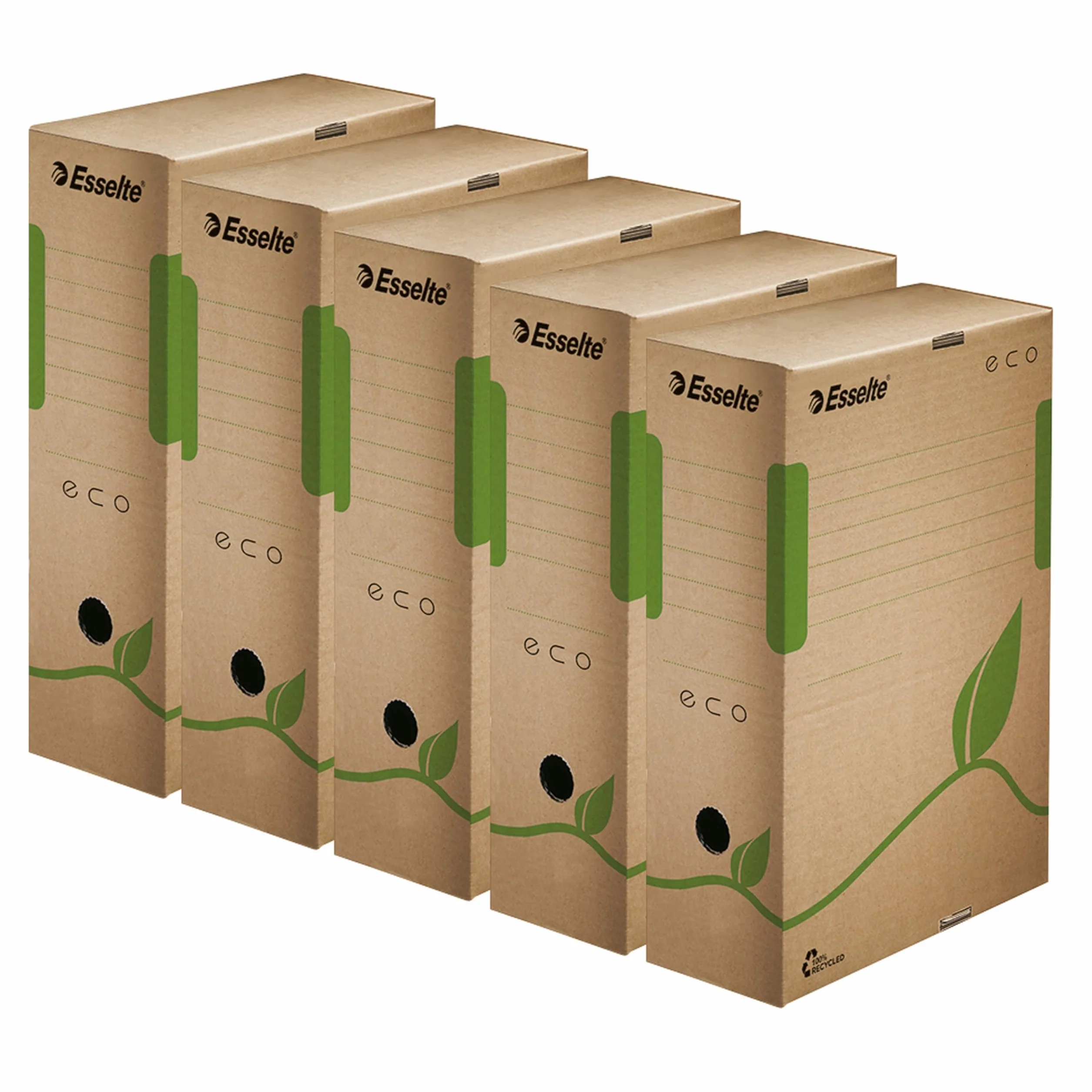 Esselte Ecobox Scatola archivio Eco, Dorso 10 cm, Per formato A4, Cartone ondulato riciclato al 100%, 10 x 32.7 x 23.3 cm, Marrone (Ocra), 25 pezzi, 623917