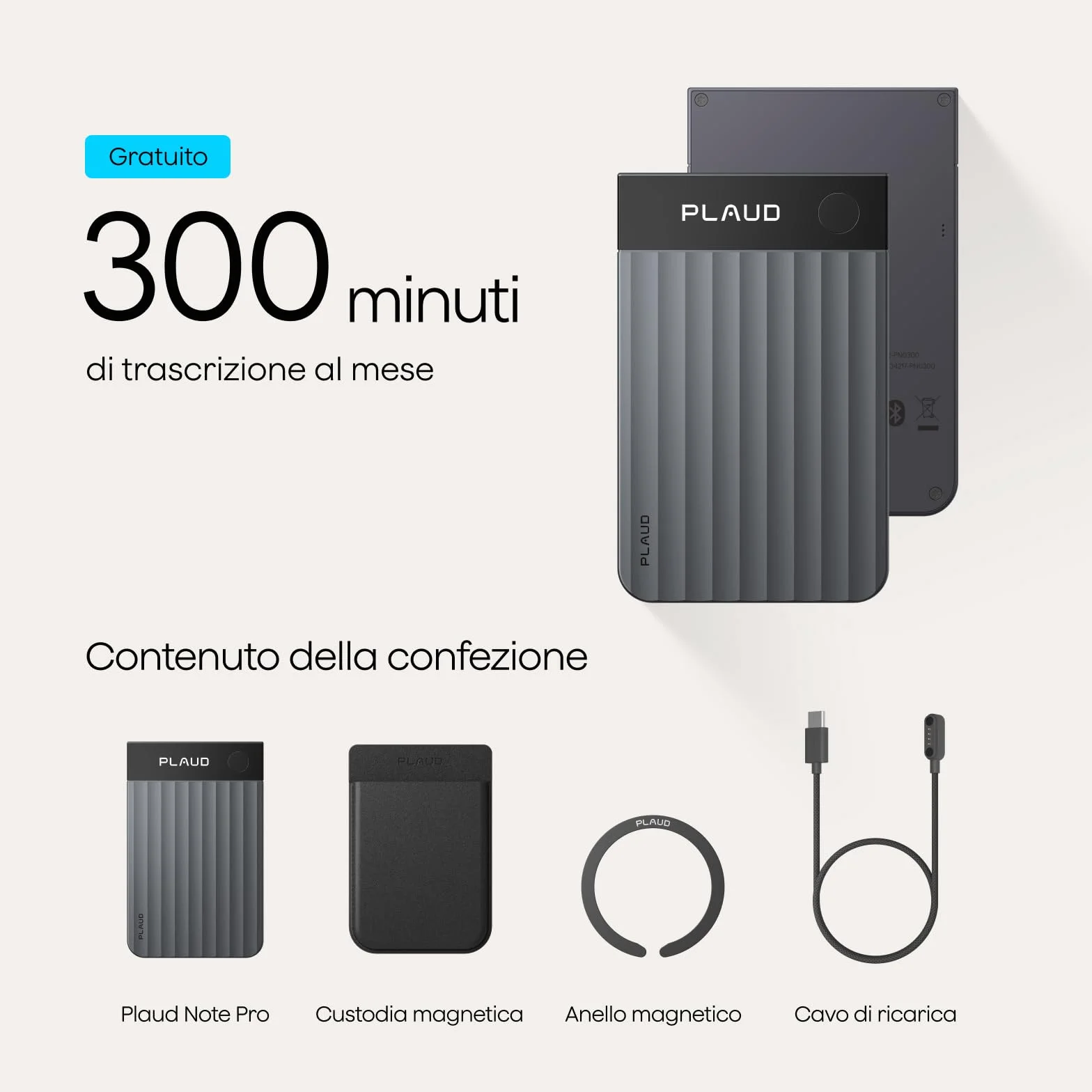 Plaud Note Pro Registratore Vocale AI 64GB Nero con Trascrizione Riassunti Chiamate Riunioni Lezioni Interviste fino a 50 ore