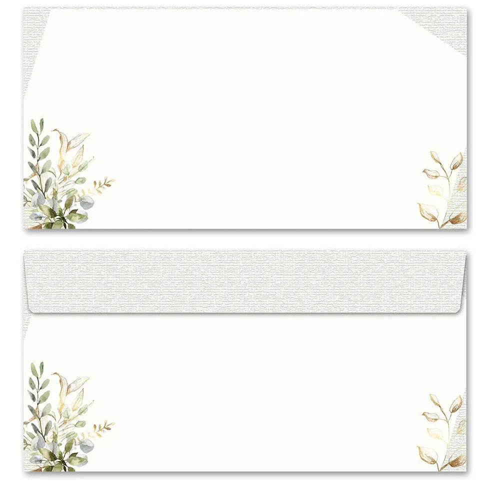 Set completo Fiori & Petali, RAMI VERDI 10 fogli carta da lettera e 10 buste DIN LANG