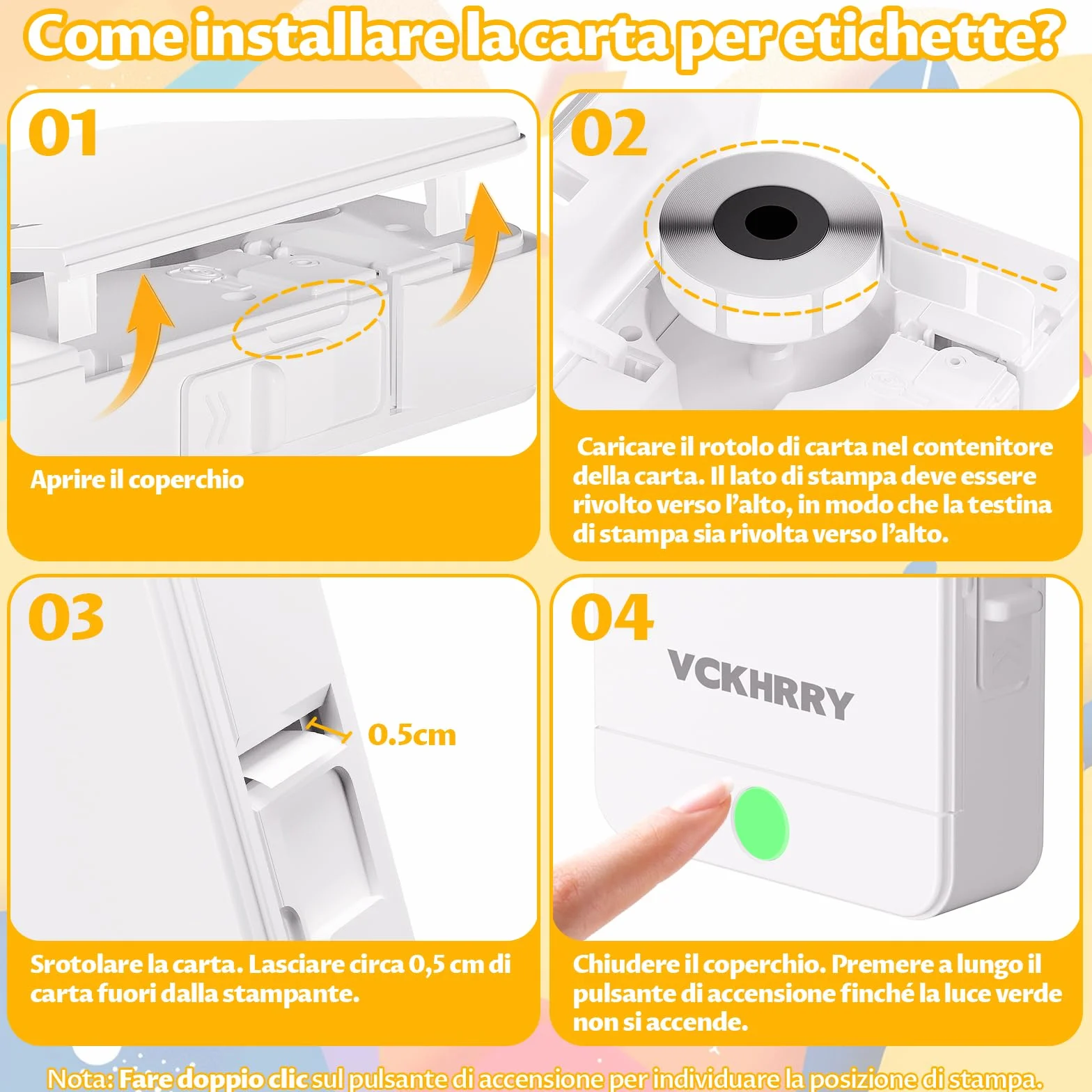 Stampante Etichette Termica Bluetooth Portatile Senza Inchiostro, 1 Rotolo Incluso, Compatibile iOS/Android