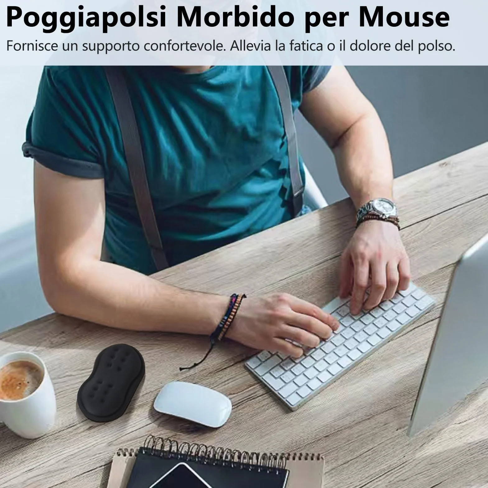 Poggiapolsi Mouse in Memory Foam Ergonomico Antiscivolo Nero
