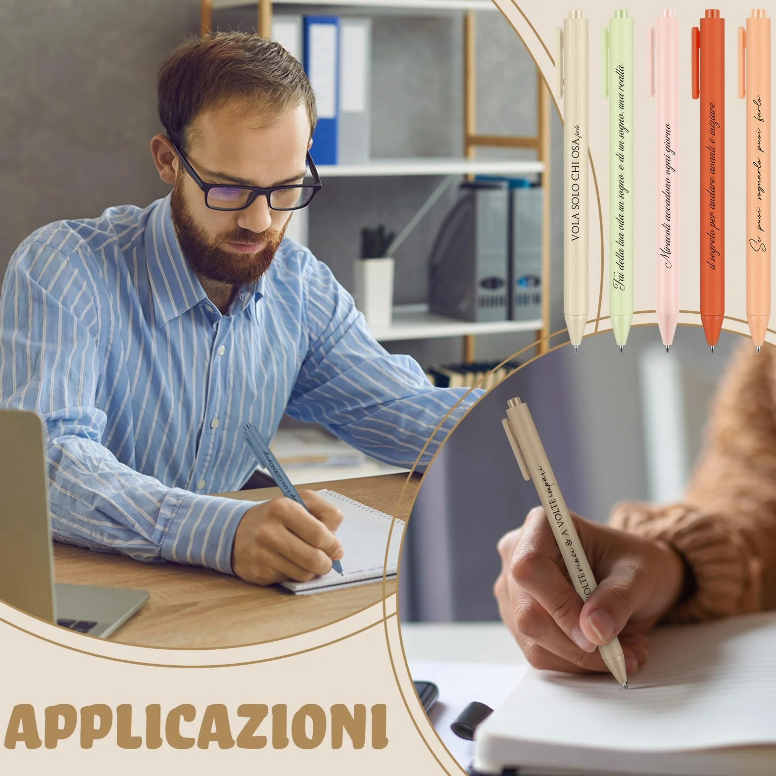 Set di 24 Penne a Sfera a Scatto con Citazioni Motivazionali in Italiano - Inchiostro Nero, Colori Assortiti, Idea Regalo