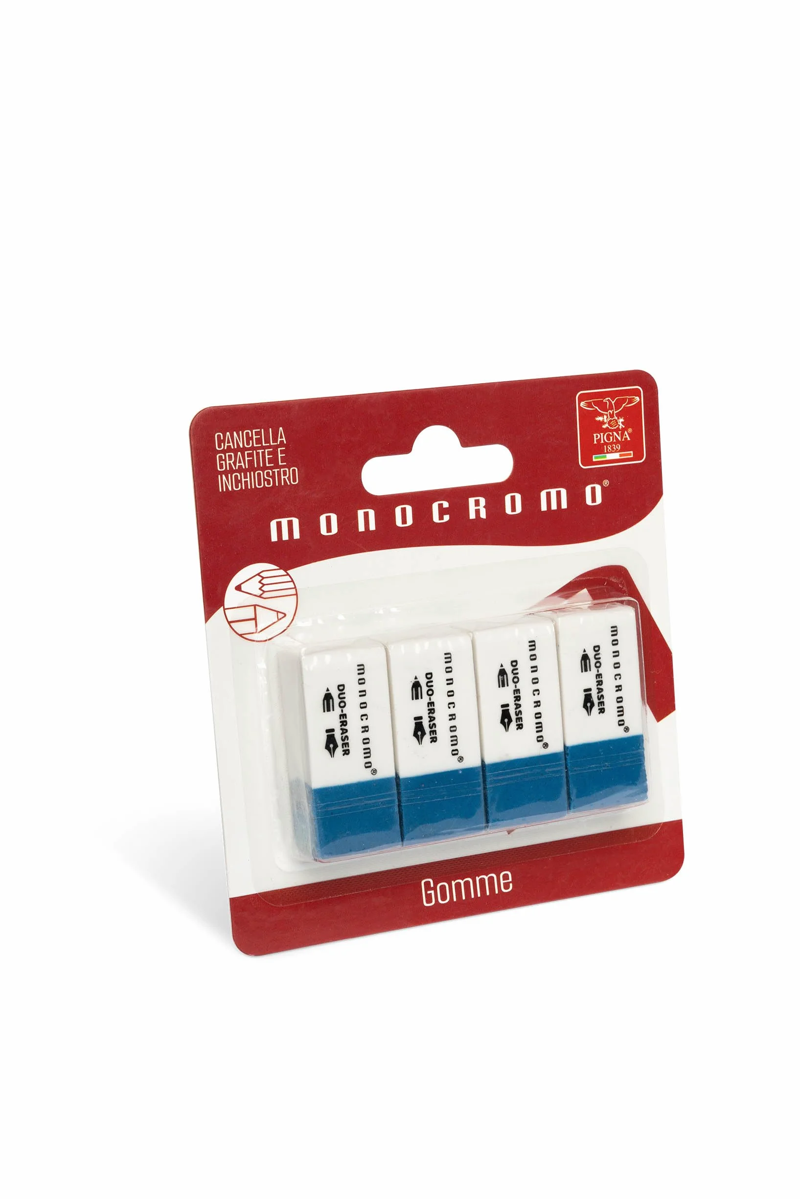Pigna Gomme per Cancellare Monocromo Blister 4 Pezzi TPR Cancellatura Precisa Scuola Ufficio