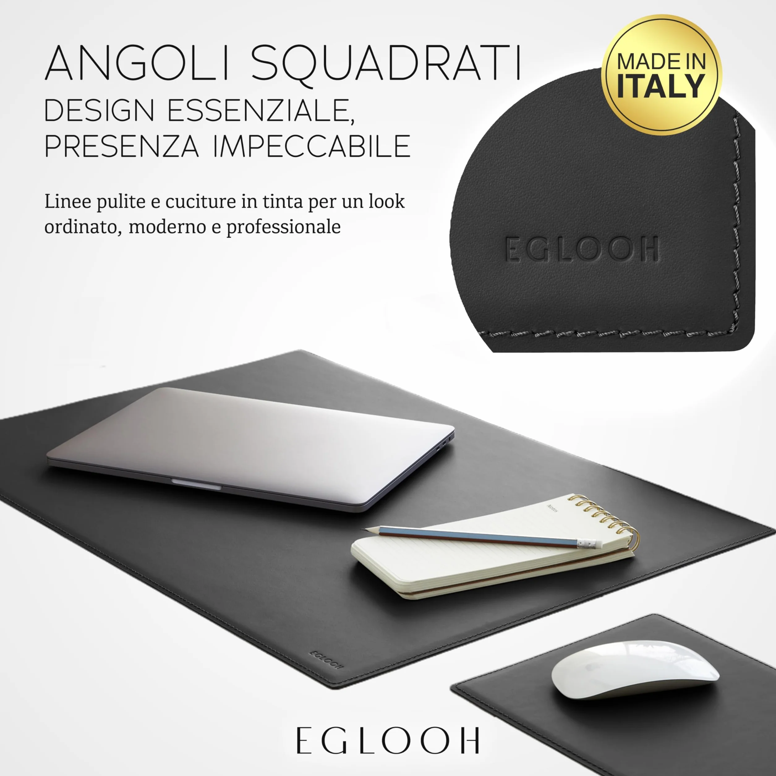 Eglooh Mercurio Sottomano Scrivania Angoli Squadrati Desk Pad Antiscivolo Tappetino Scrivania Cuoio Made in Italy