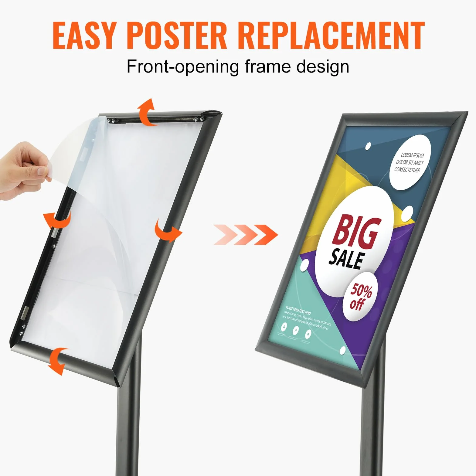 VEVOR Supporto per Insegne su Piedistallo 420 x 297 mm, Supporto per Poster Regolabile, Piedistallo Porta Insegne in Alluminio PVC da Pavimento per Eventi Matrimonio Festa Conferenza Interno Esterno