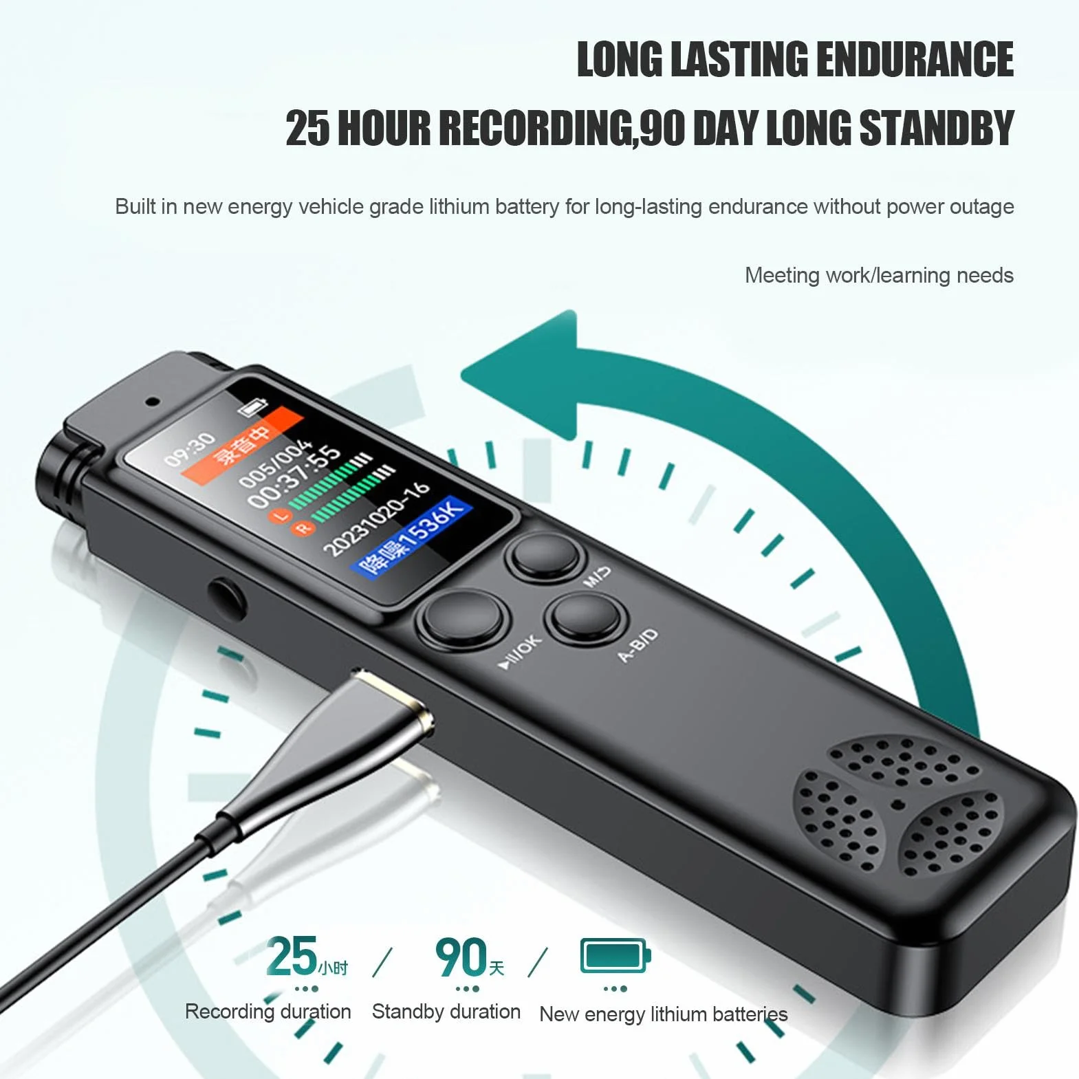 Recording Devices Meetings, HD Sound Capturer, Large Screen Recorder | Microfoni, Noise Reduction, (1 pezzo, Black), Ideal for Journalists, Student and Lawyers