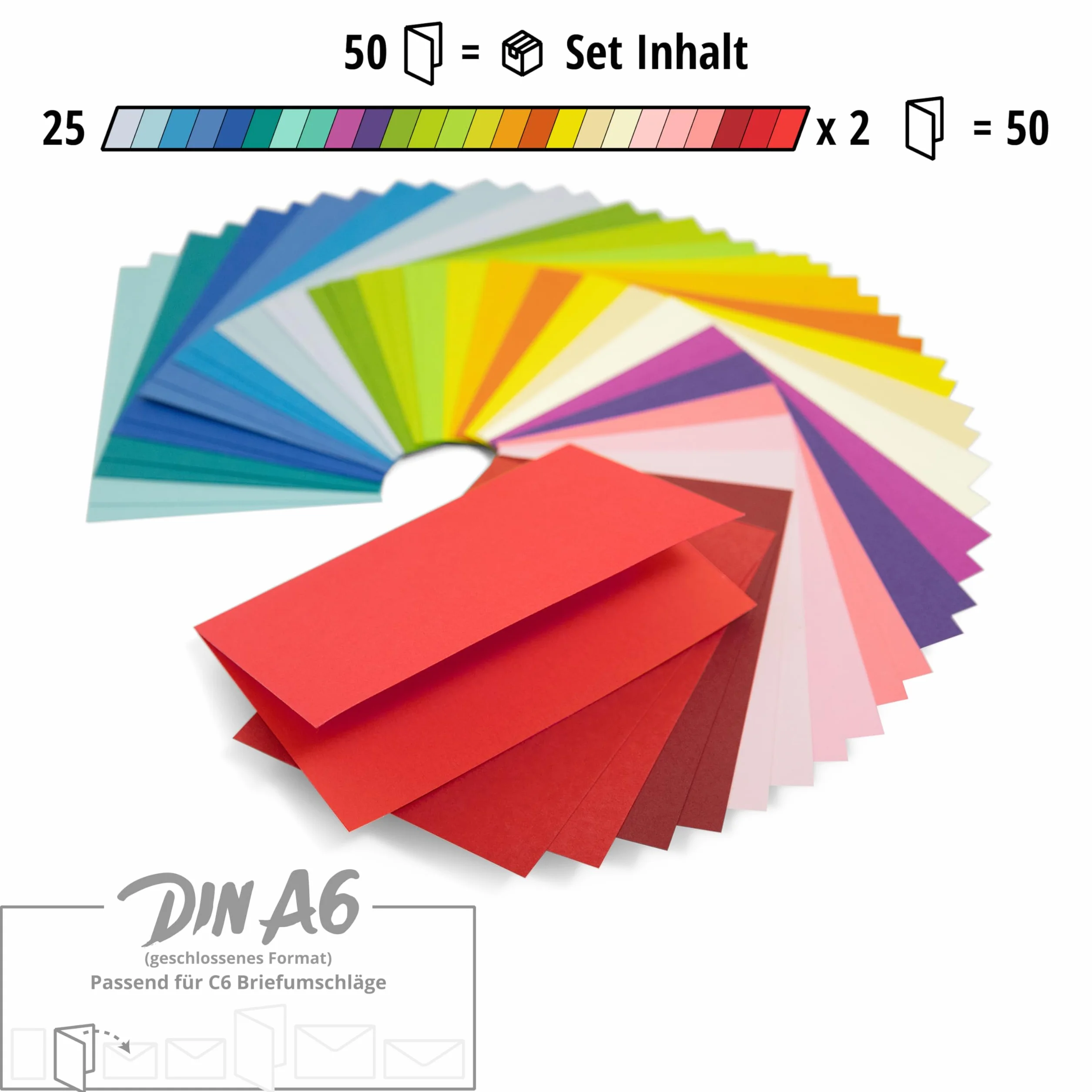 Japun 50 biglietti pieghevoli bianchi colorati DIN A6 230 g/m² carte da progettare
