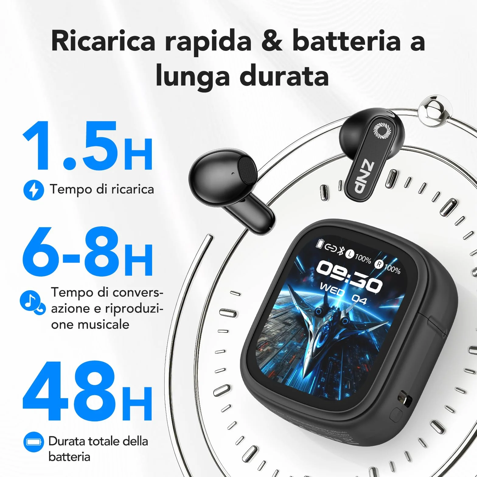 N02 Auricolari Traduttore AI 4 in 1, Cuffie con Traduzione Simultanea in Tempo Reale, 165 Lingue e 9 Modalità di Traduzione, Assistente AI, Display LCD Touch, Bluetooth 6.0 per Viaggi, Lavoro e Studio