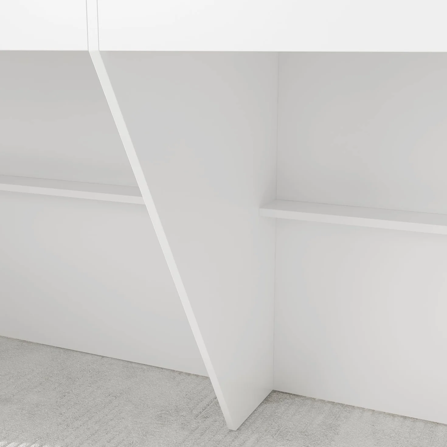 Grande bancone di ricezione con grande superficie di lavoro, casse di ricevimento, banco di reception, bancone negozio, banco di vendita, mobile reception, bianco, MDF, 220 cm x 60 cm x 100 cm
