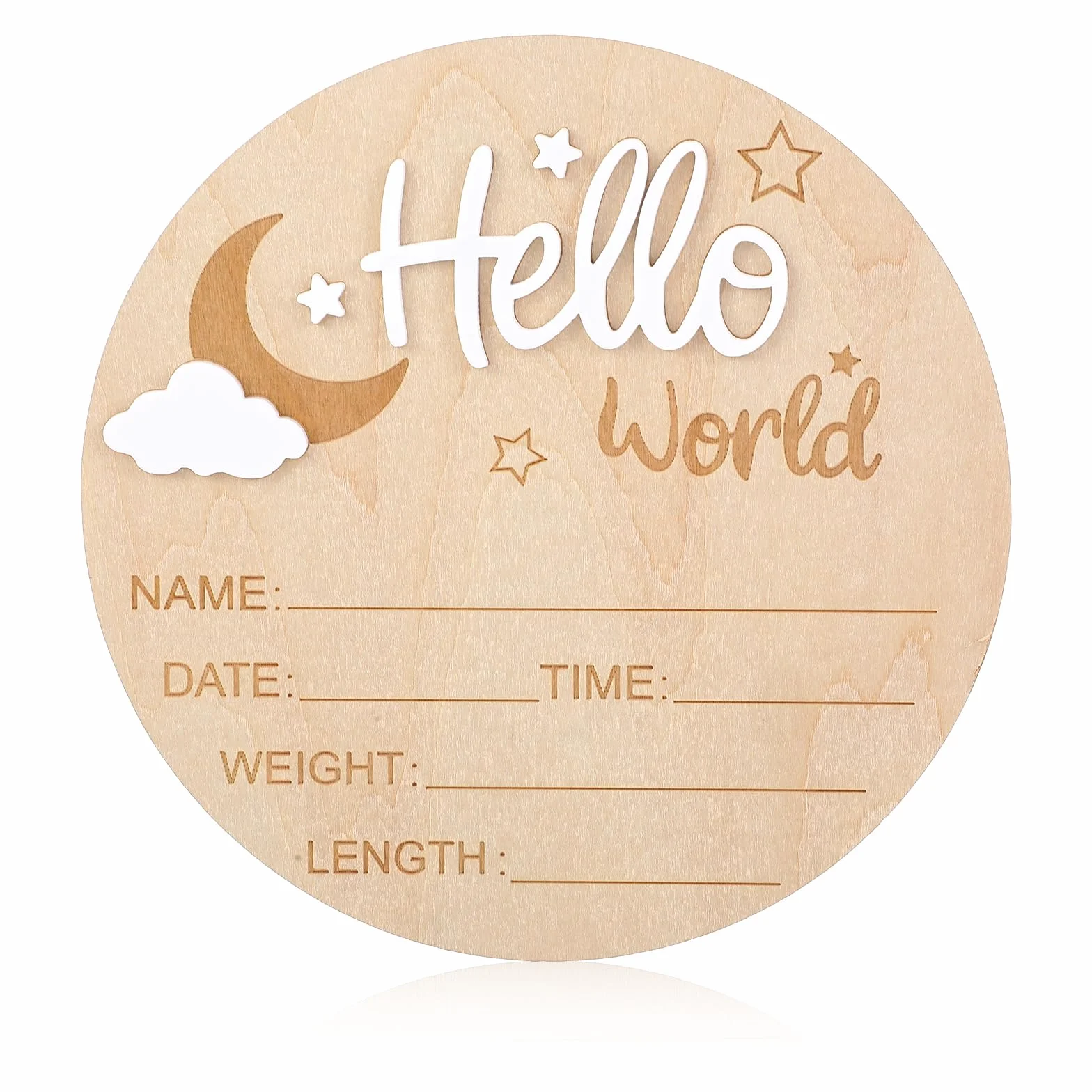 Nogeqi Biglietti miliari bianchi per bambini legno Hello World neonati rotondi genitori incinte