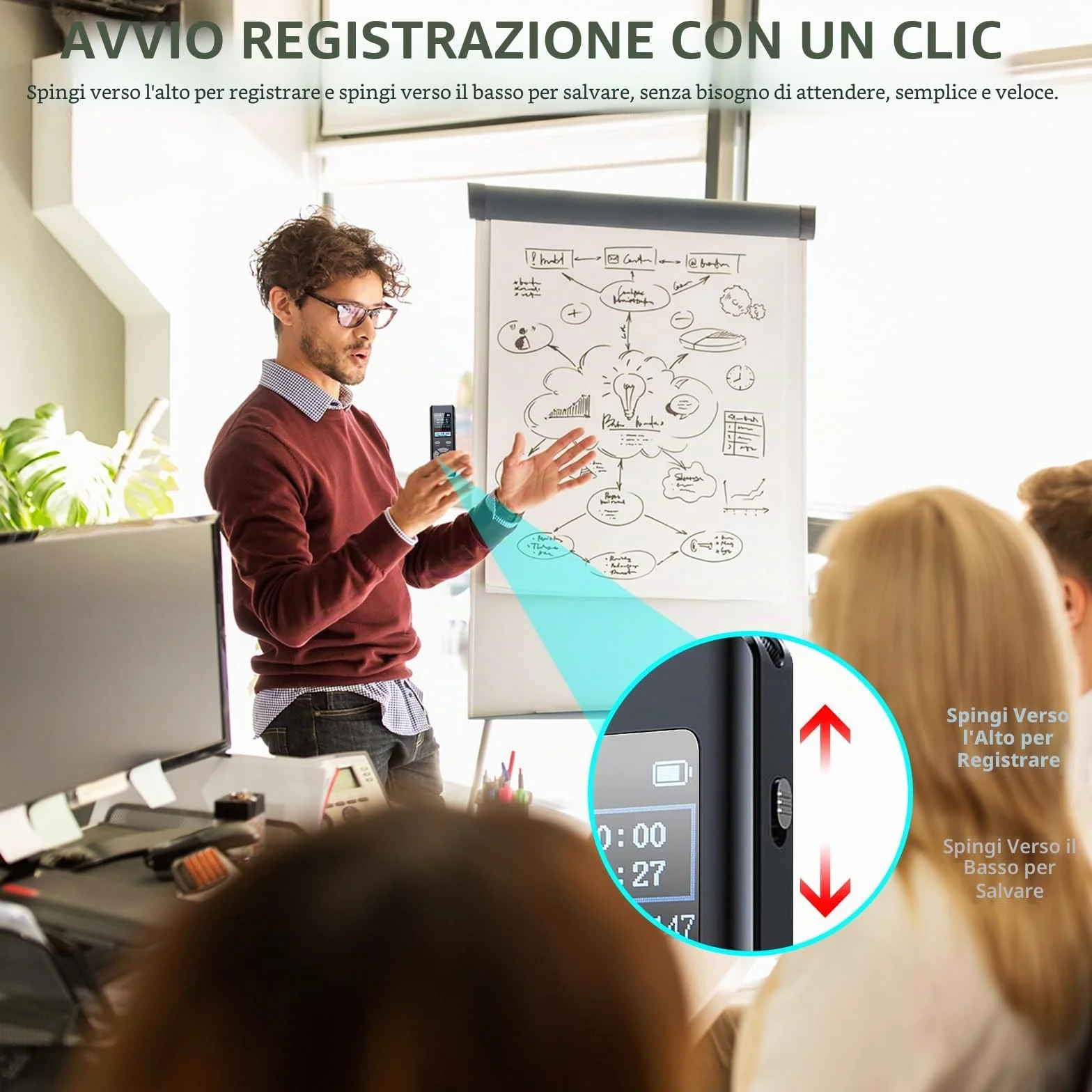 Registratore vocale digitale 64G, dittafono MP3 con funzione loop A-B, registrazione HD 1536 Kbps