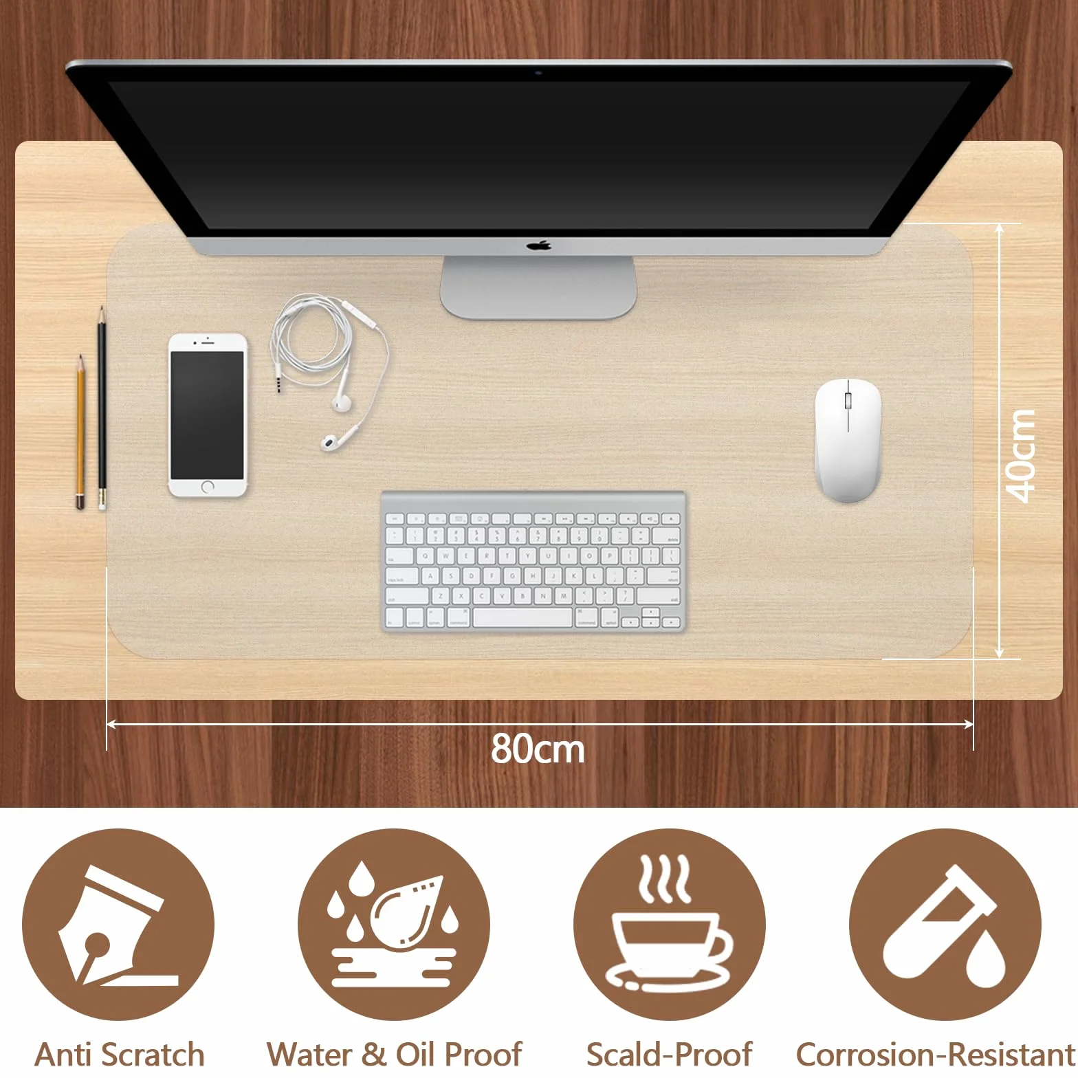 Farerkass Sottomano Da Scrivania Trasparente 80x40x0,12cm Proteggi Scrivania In Pvc Impermeabile Antiscivolo Con Bordi Rotondi