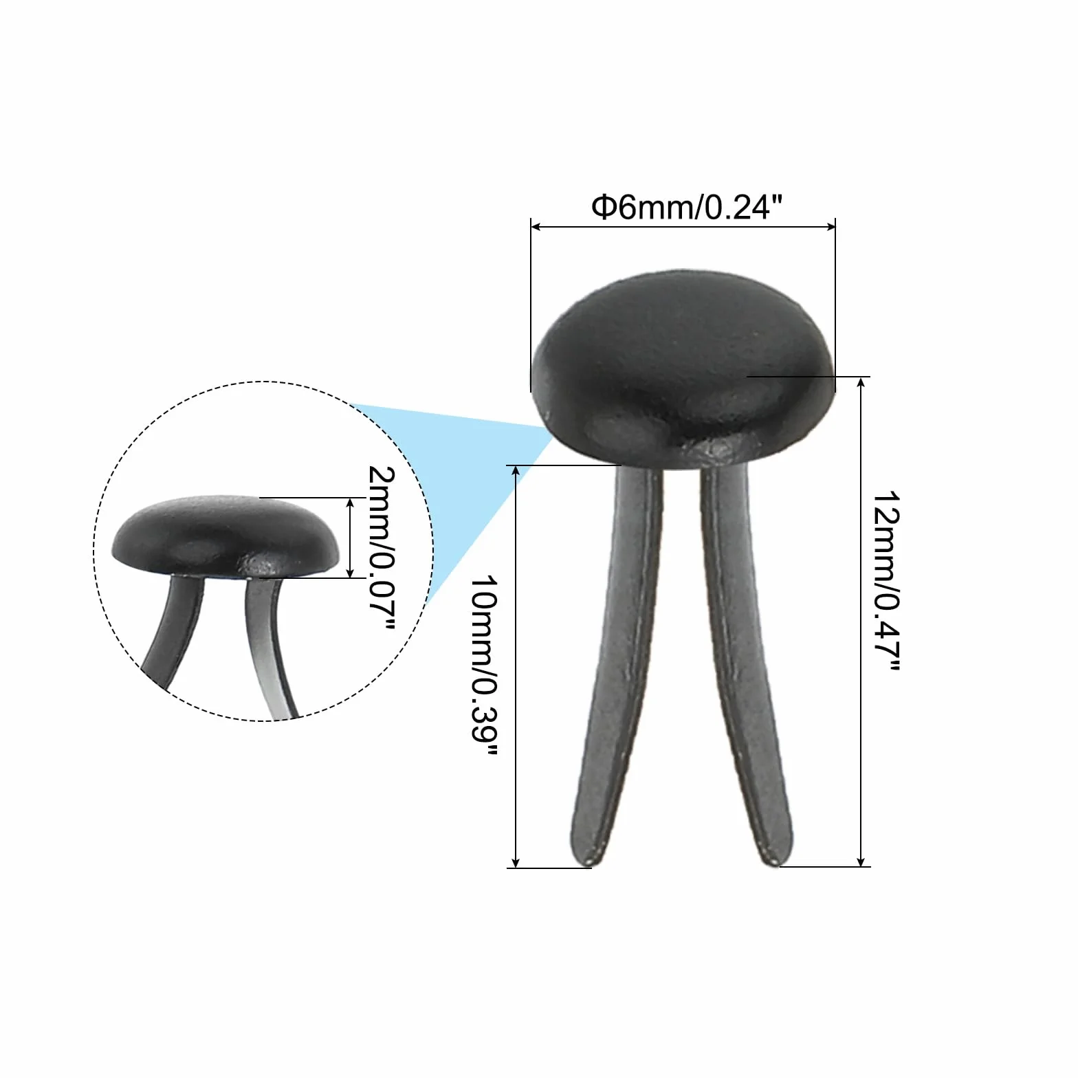 PATIKIL Fermacarte in Ottone Carta Spaccata Mini Chiodi Metallici Tondi Placcati, 6 x 12 mm, Nero