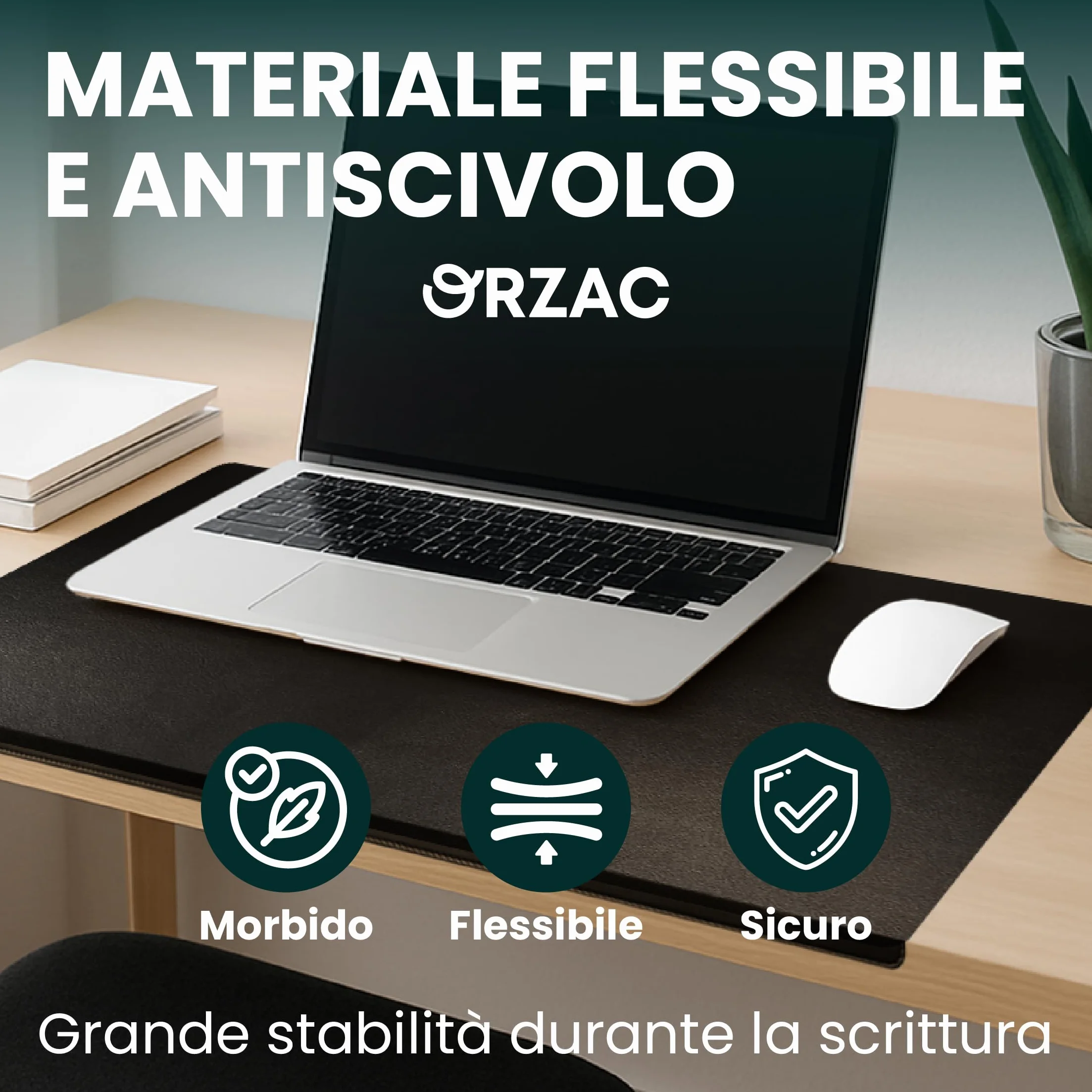 Tappetino da scrivania similpelle 80x40 cm impermeabile antiscivolo bordo 90°
