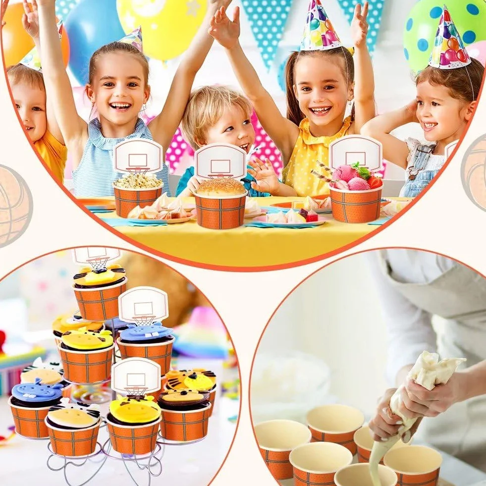 20 Pezzi Tazze Snack a Forma di Canestro Basket per Feste Compleanno Tema Basket Ciotole Carta Bomboniere