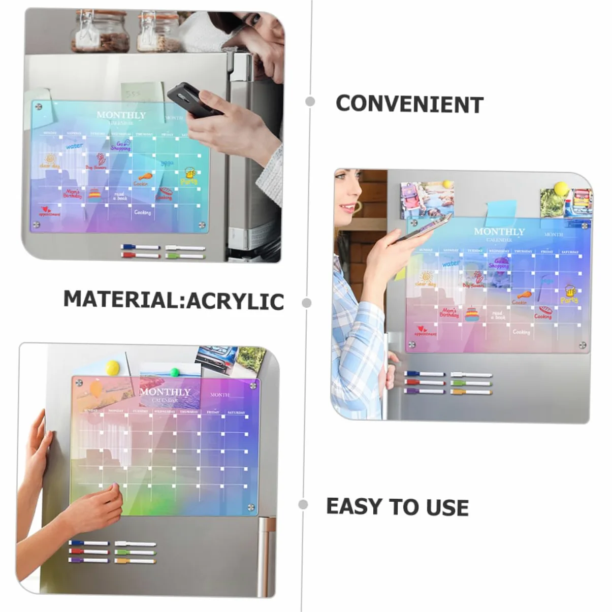 Planner Mensile Magnetico in Acrilico Cancellabile 7 Pezzi | Trasparente DIY Set Penna, Superficie per Annotazioni Quotidiane, Non Lascia Residui