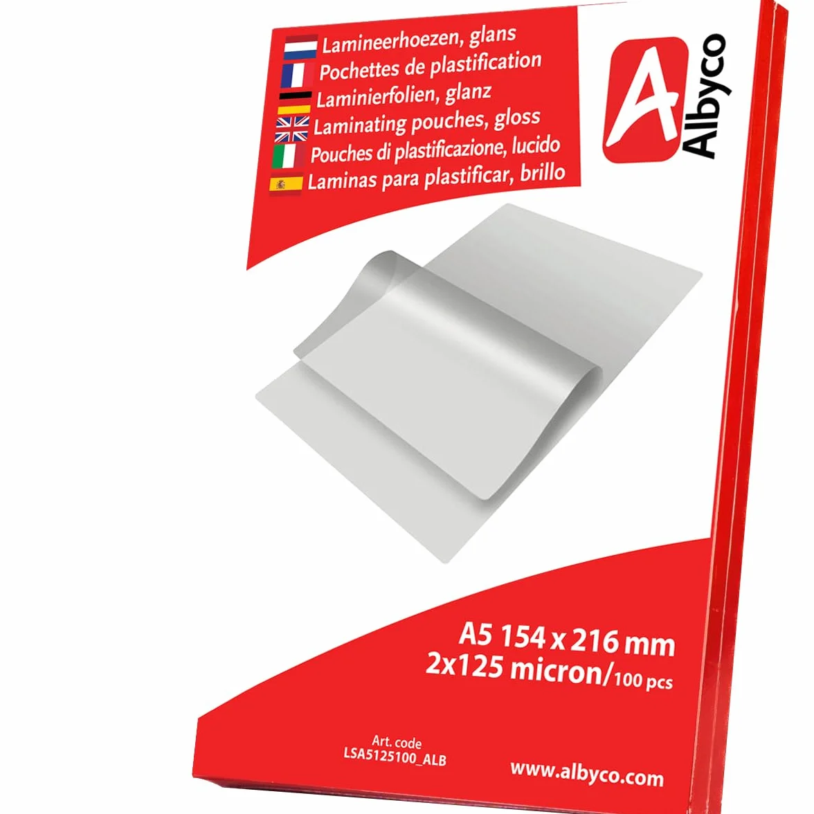 Albyco Fogli Plastificanti A5 100 Pezzi 250 Micron Lucido Laminazione