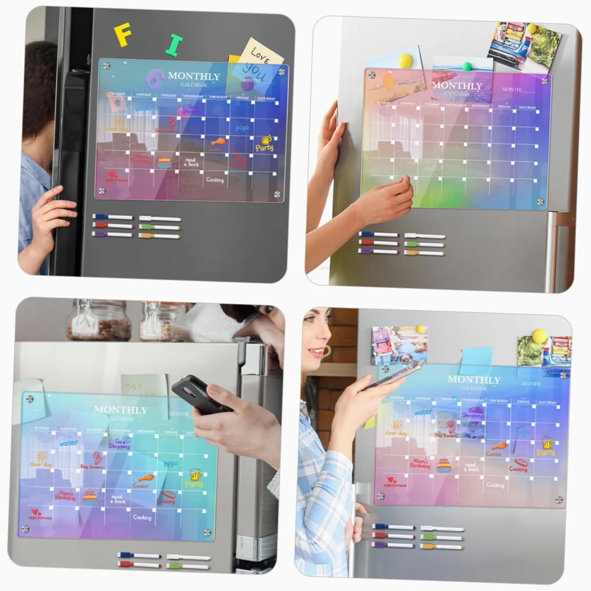 OSALADI Calendario Mensile Cancellabile Secco Per Frigorifero Magnetico Lavagna Bianca Mensile in Planner Per Pianificazione Dei Pasti