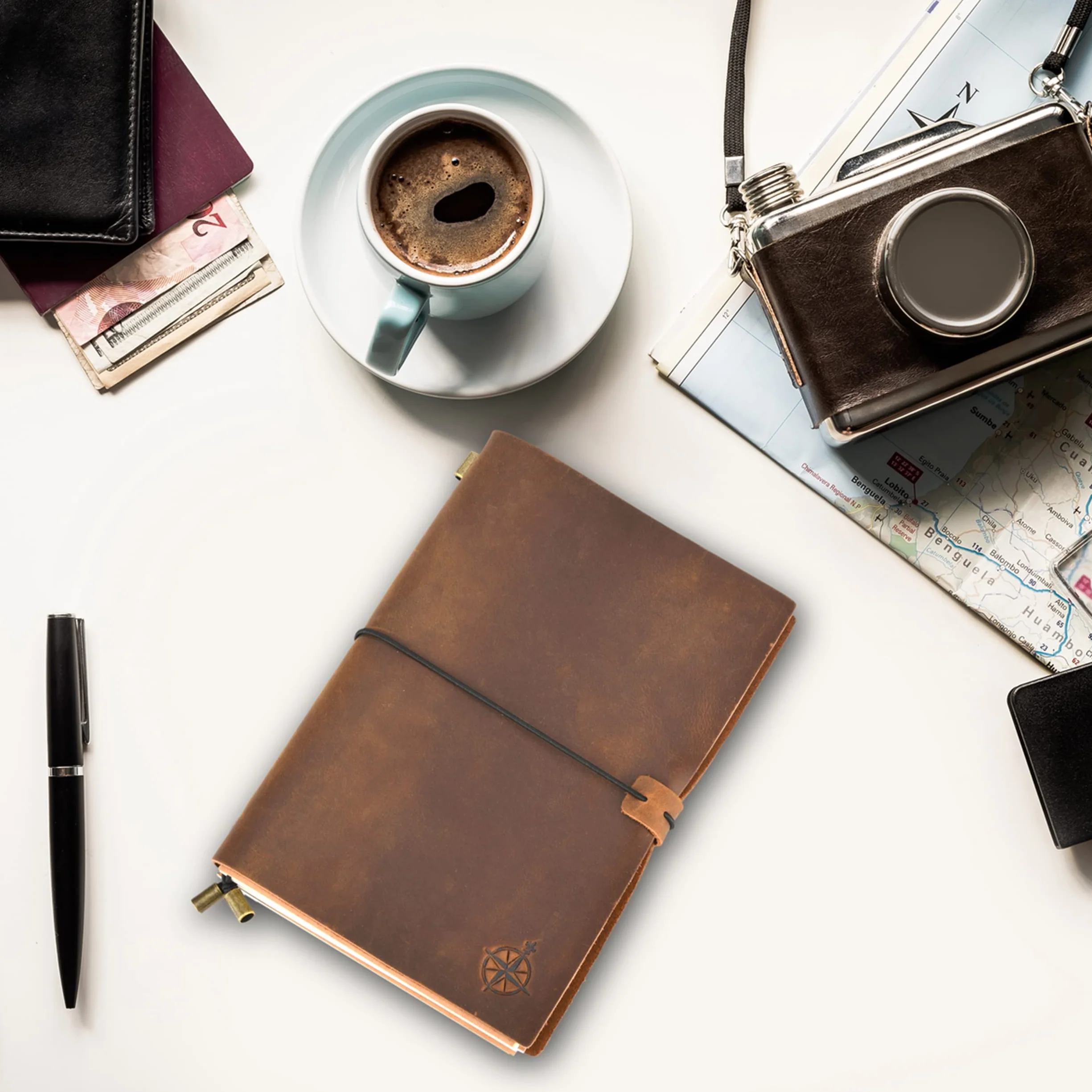 WANDERINGS Taccuino da Viaggio A5 – 15×22 cm – Diario in Vera Pelle Artigianale Ricaricabile
