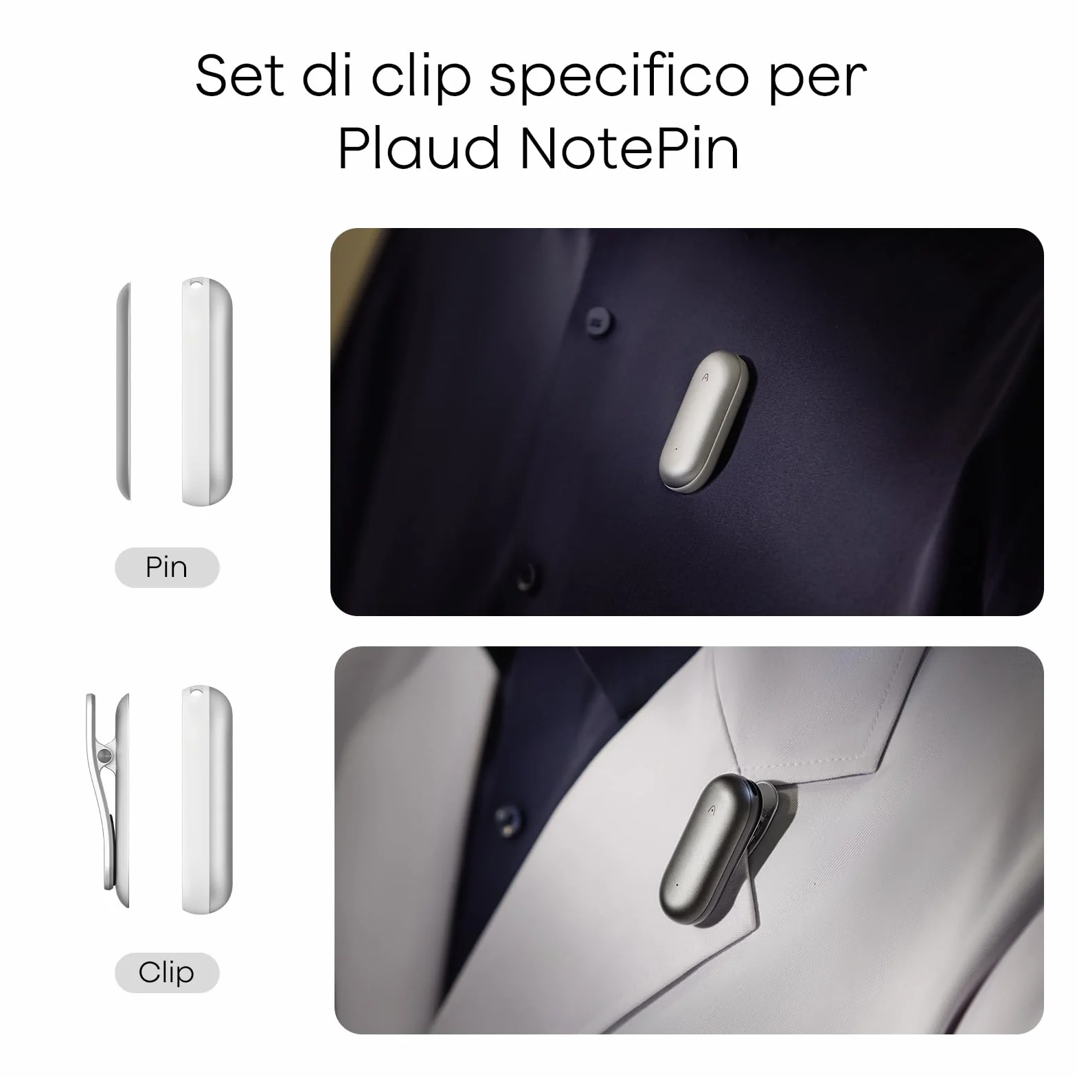 Plaud NotePin S & NotePin Accessori Magnetici Clip e Spilla per Registratore Vocale Intelligente (Dispositivo Non Incluso)
