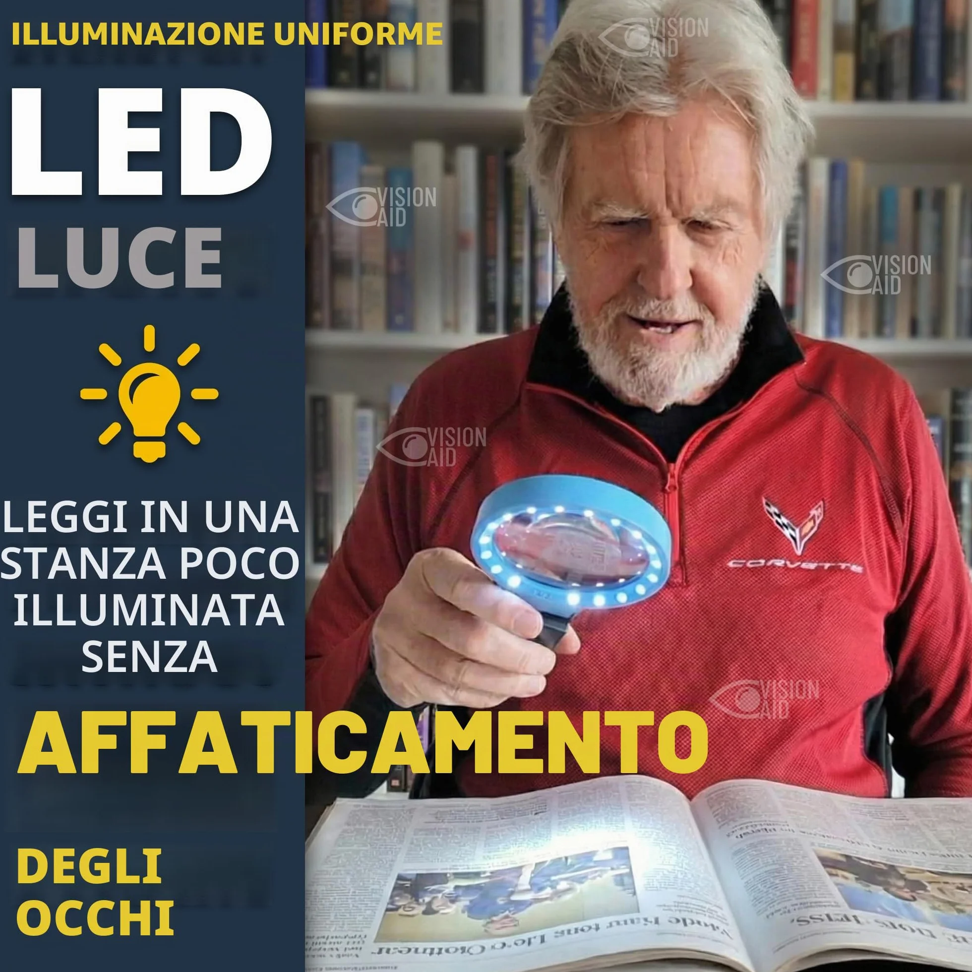 VisionAid Lente di ingrandimento 30X 10X con supporto LED illuminata per ipovedenti