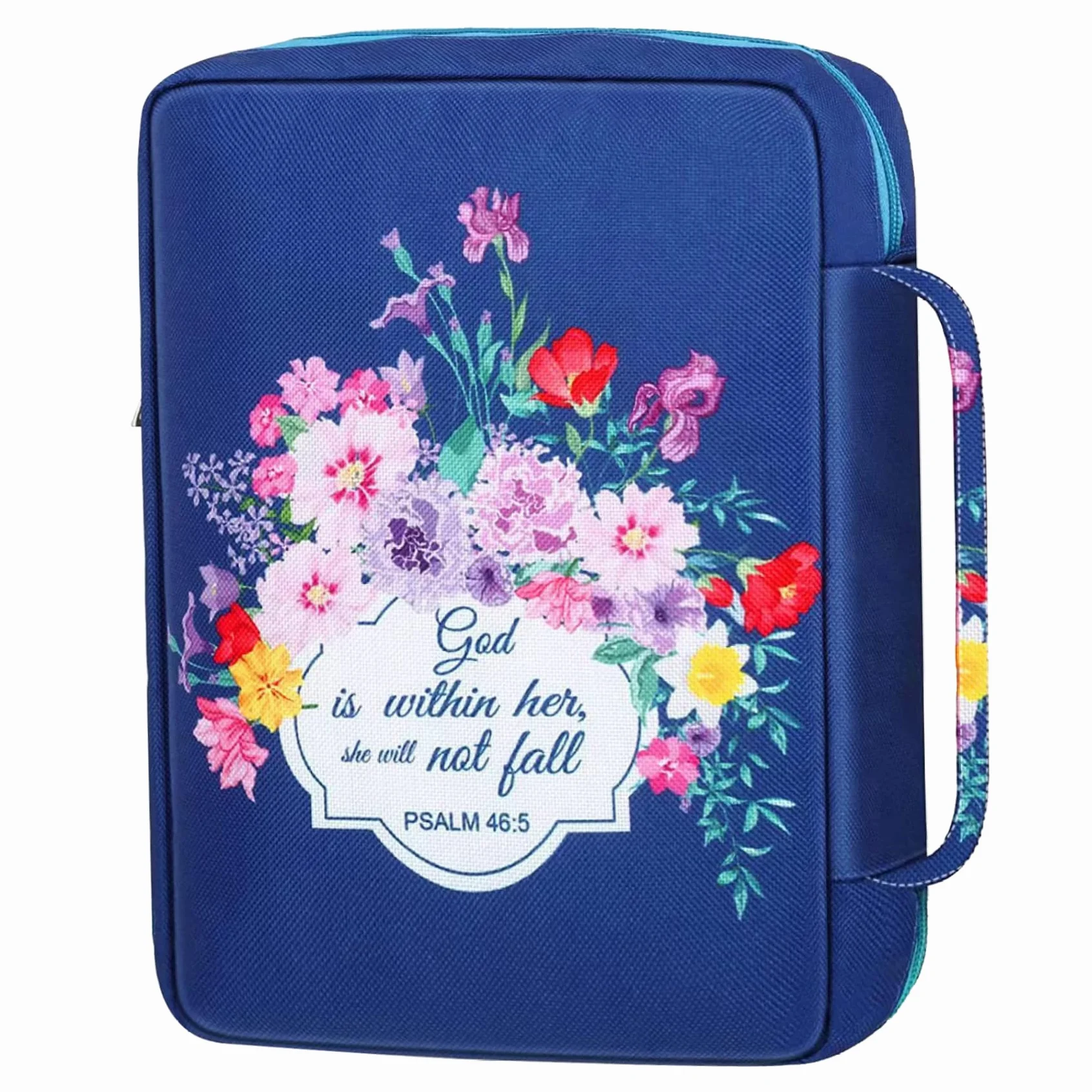 Custodia per Bibbia Donna 25,4 x 17,8 cm Oxford Tessuto Cerniera Floreale Blu