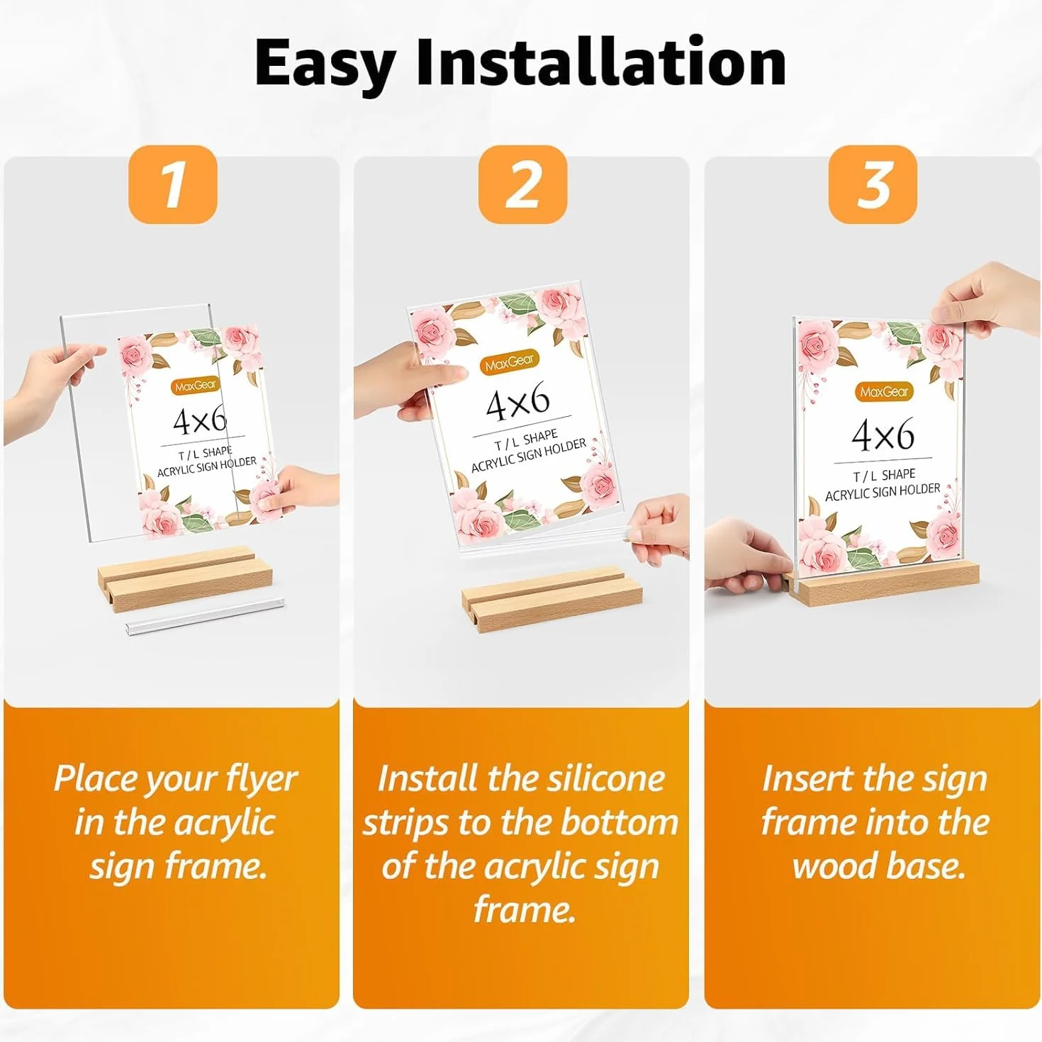 6 pezzi Espositori da tavolo A6, in acrilico, doppio slot per carte di credito, supporto da tavolo con base in legno, cartellini dei prezzi, supporto per display verticale, per ristoranti