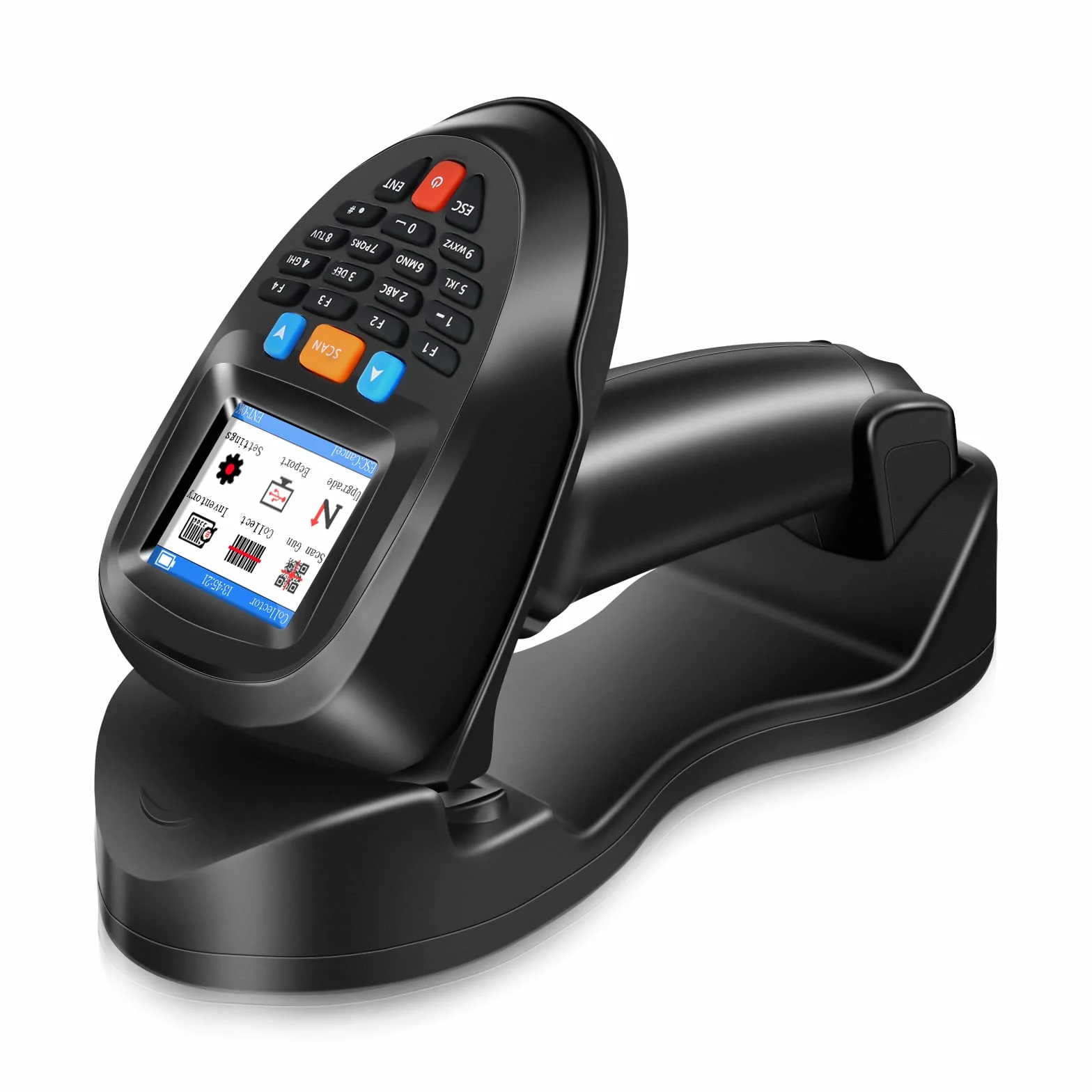 Lettore di codici a barre portatile 1D 2D PDF scanner di inventario dati Lettore di codici a barre portatile con schermo LCD da 2,2 pollici e stazione di ricarica