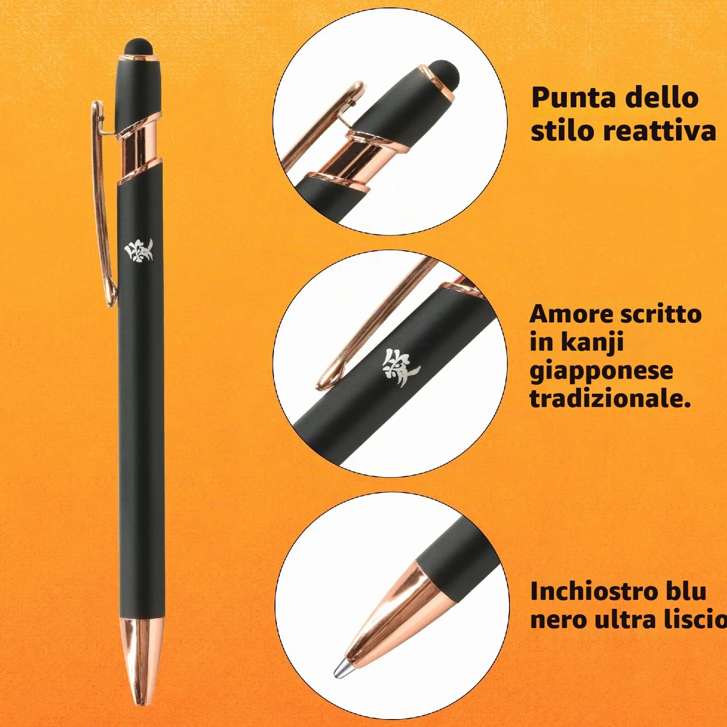 Penna a sfera modello Signature ZENTO in metallo nero con inchiostro da 0,5 mm, colore nero UBZH05M.24 con pennino capacitivo originale