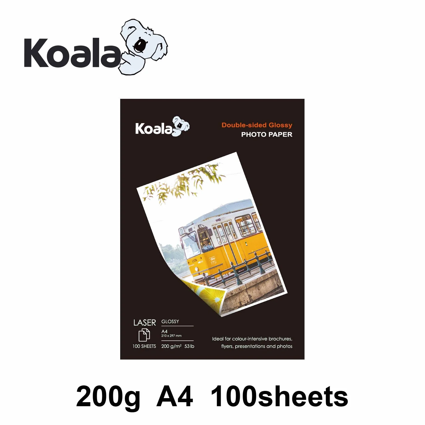 KOALA Carta fotografica Lucida Fronte-Retro A4 200 g/m² 100 fogli per stampante LASER