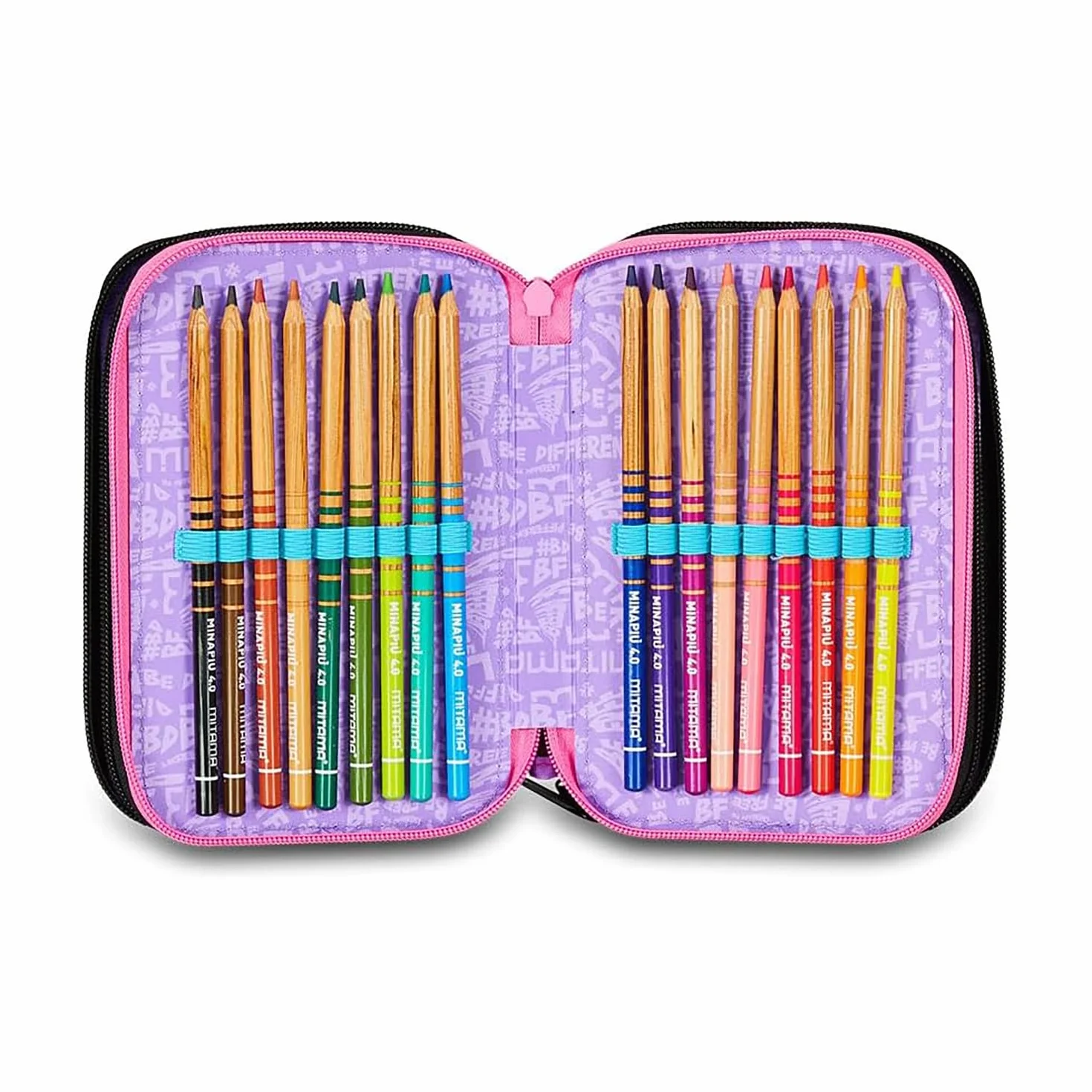 Mitama Astuccio Scuola 3 Scomparti, TRIPLO MANGA EFFECT, Contenuto 47 pz, Completo di Matite, Pennarelli, Portapenne Scuola Elementare Bambina, 064523-000