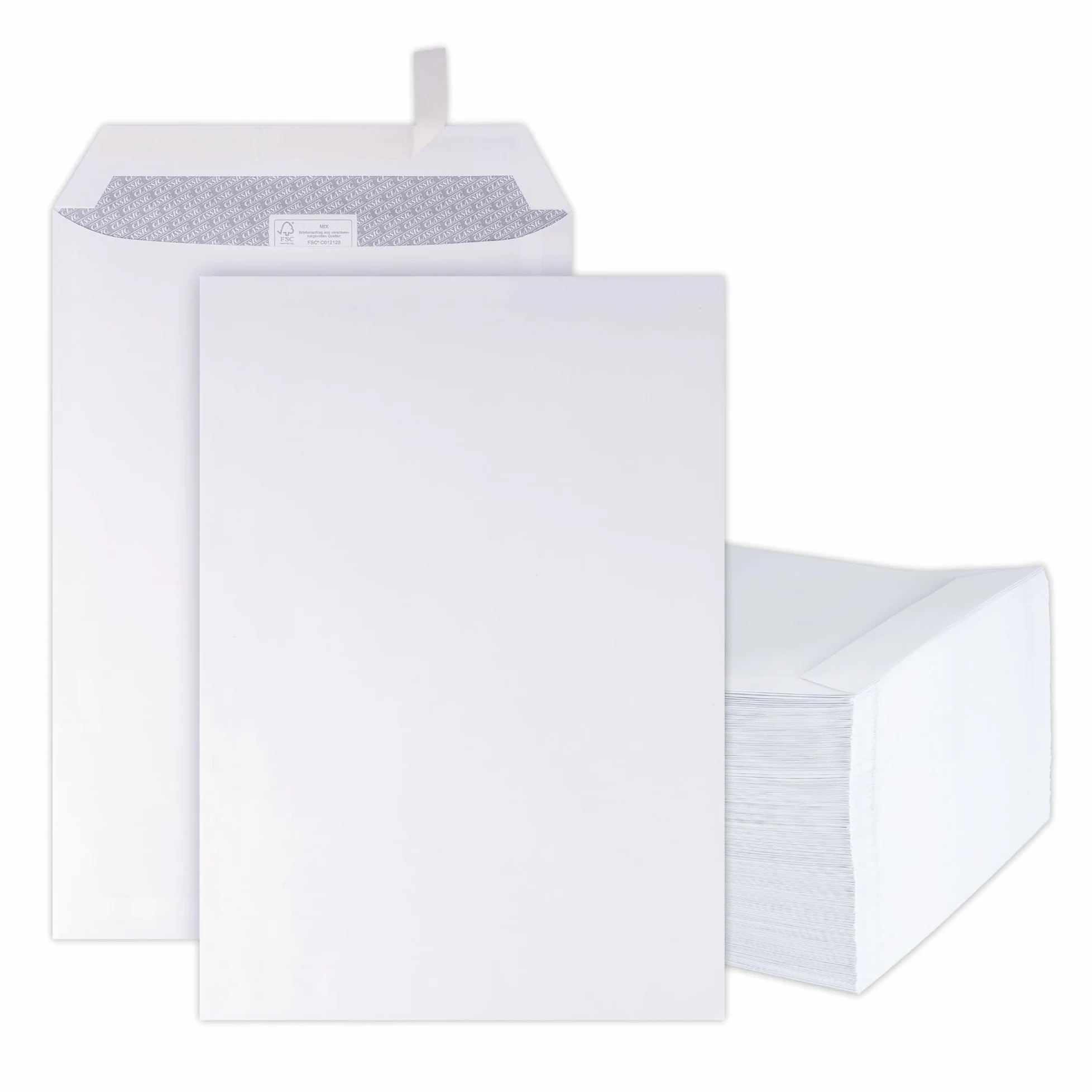 1000 buste per lettere, formato C4, senza finestra, colore bianco, chiusura autoadesiva, chiusura adesiva, per fatture, lettere, inviti, biglietti di auguri