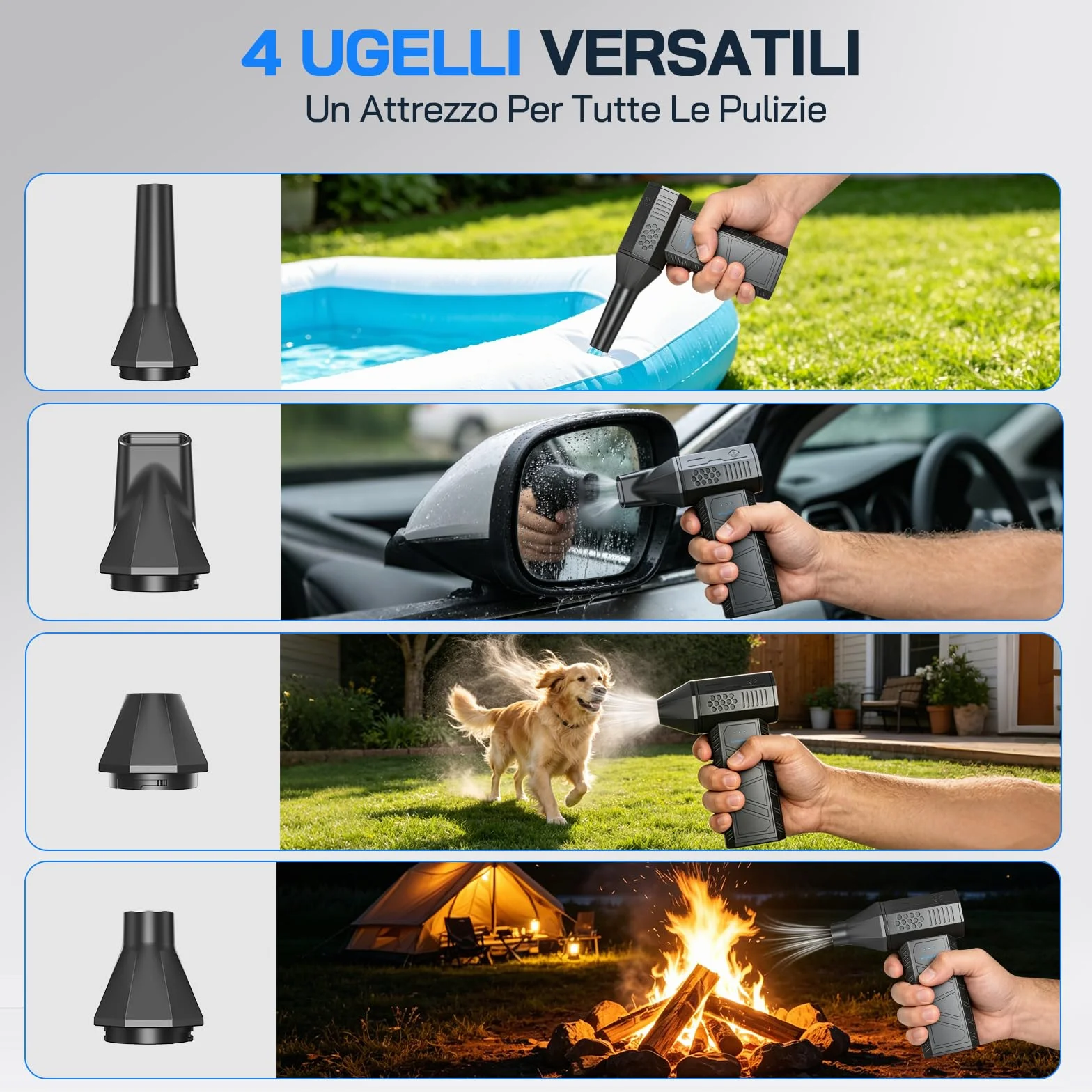 WOLFANG Soffiatore a Batteria, Aria Compressa Elettrico Rimuovi Polvere, Mini Soffiatore Portatile Ricaricabile, Soffiatore Aria Compressa Elettrico 110000 RPM con 3 Velocità